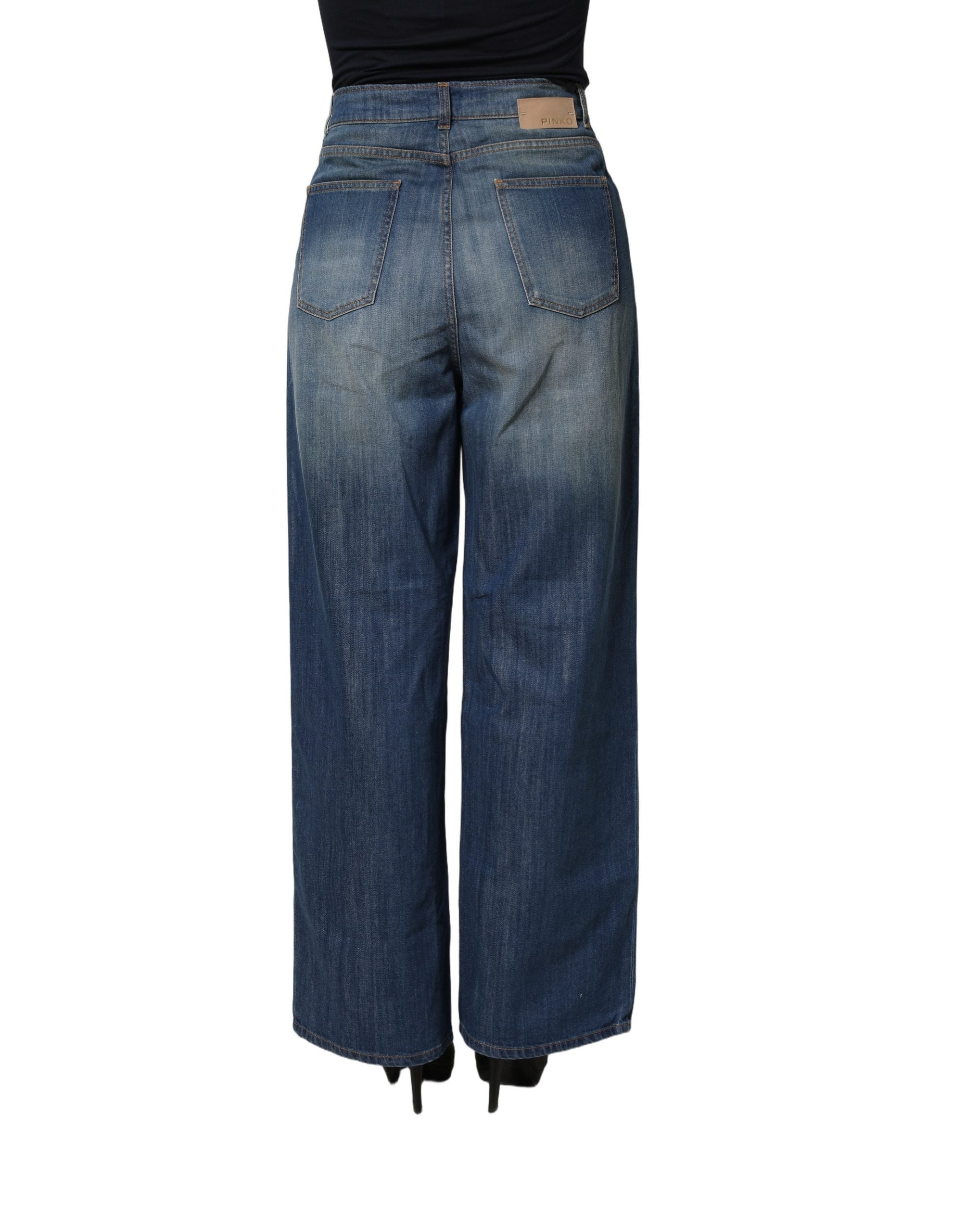 PINKO Blue Washed High Waist Wide Leg Denim Cotton Stretch Jeans