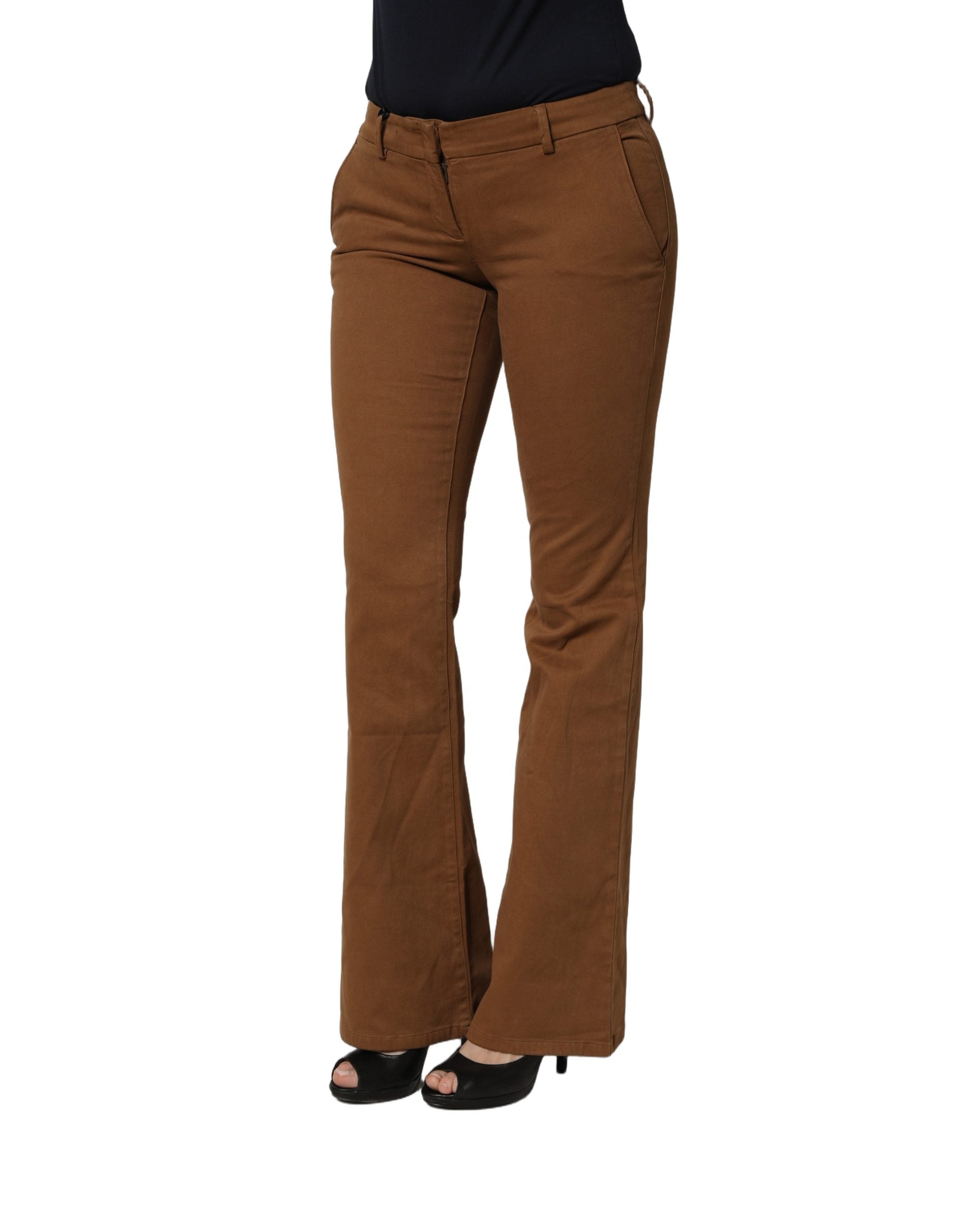 Siviglia Brown Low Waist Cotton Women Bootcut Trousers Pants