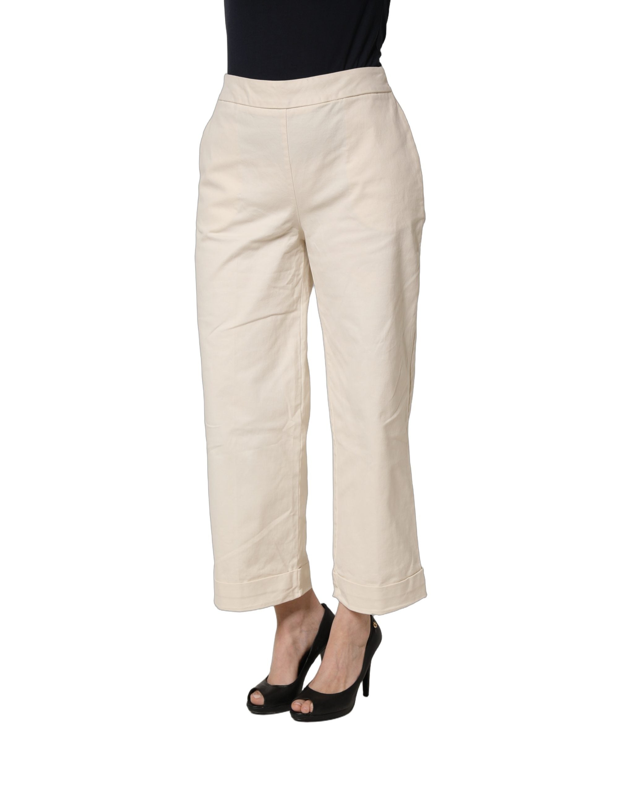 Alpha Studio Beige High Waist Straight Capri Cropped Trouser Pants