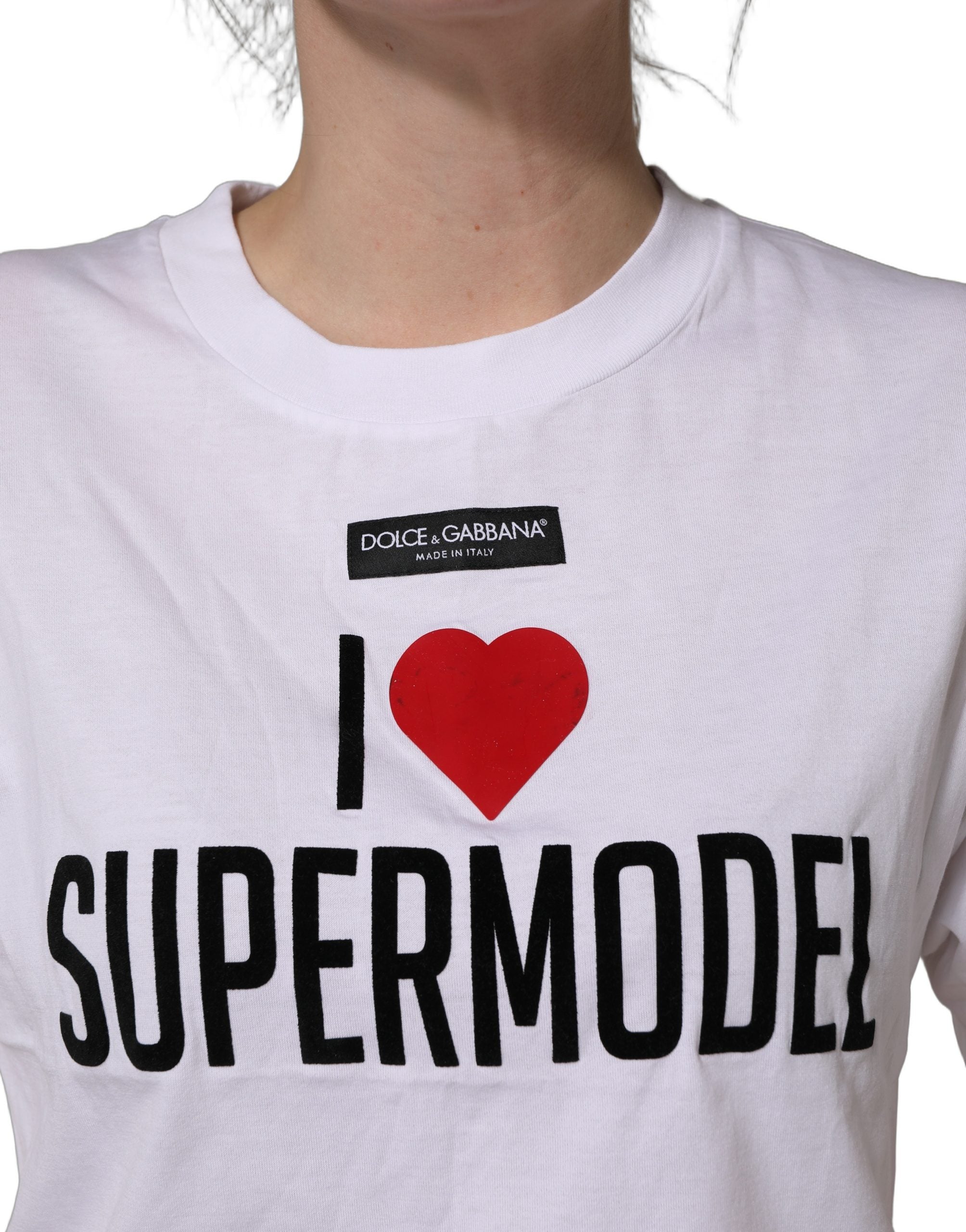 Dolce & Gabbana White I Love Supermodel Cotton Crew Neck T-shirt