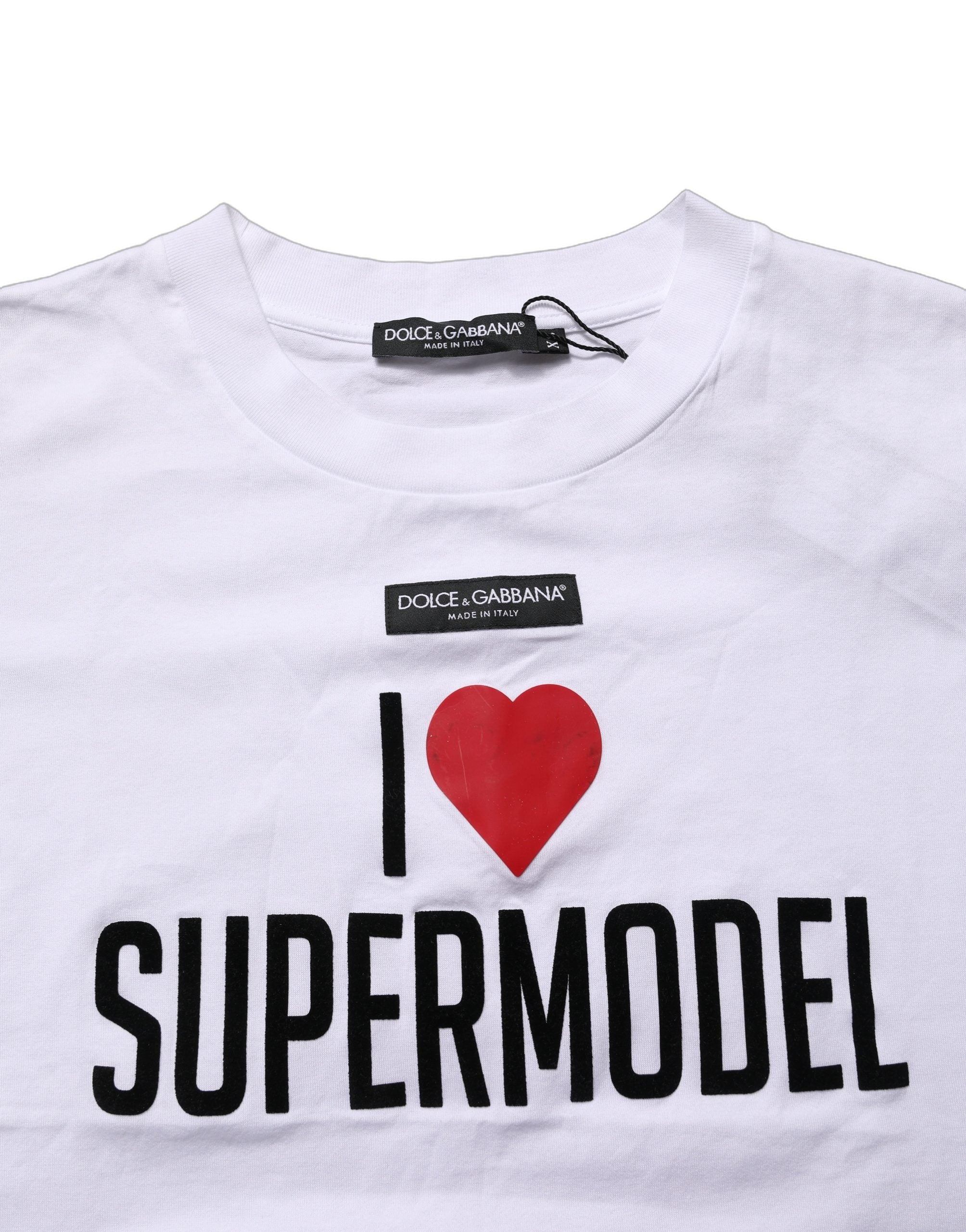 Dolce & Gabbana White I Love Supermodel Cotton Crew Neck T-shirt
