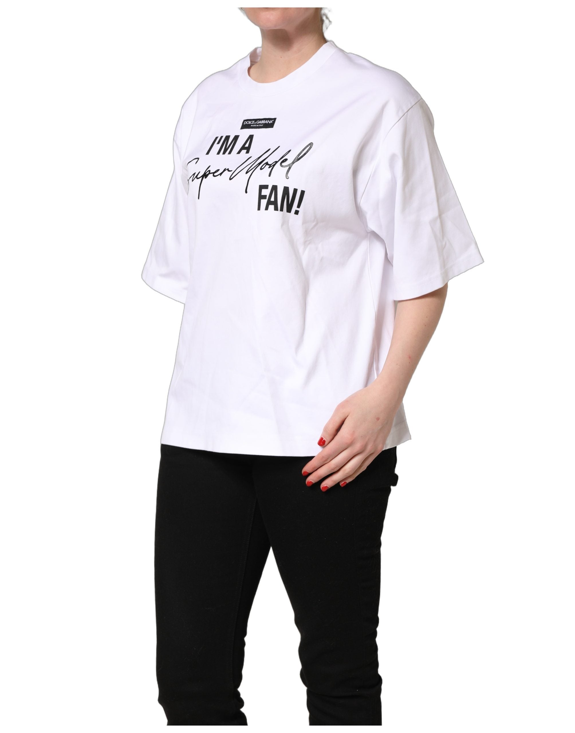 Dolce & Gabbana White I'm A Super Model Fan Print Jersey T-shirt