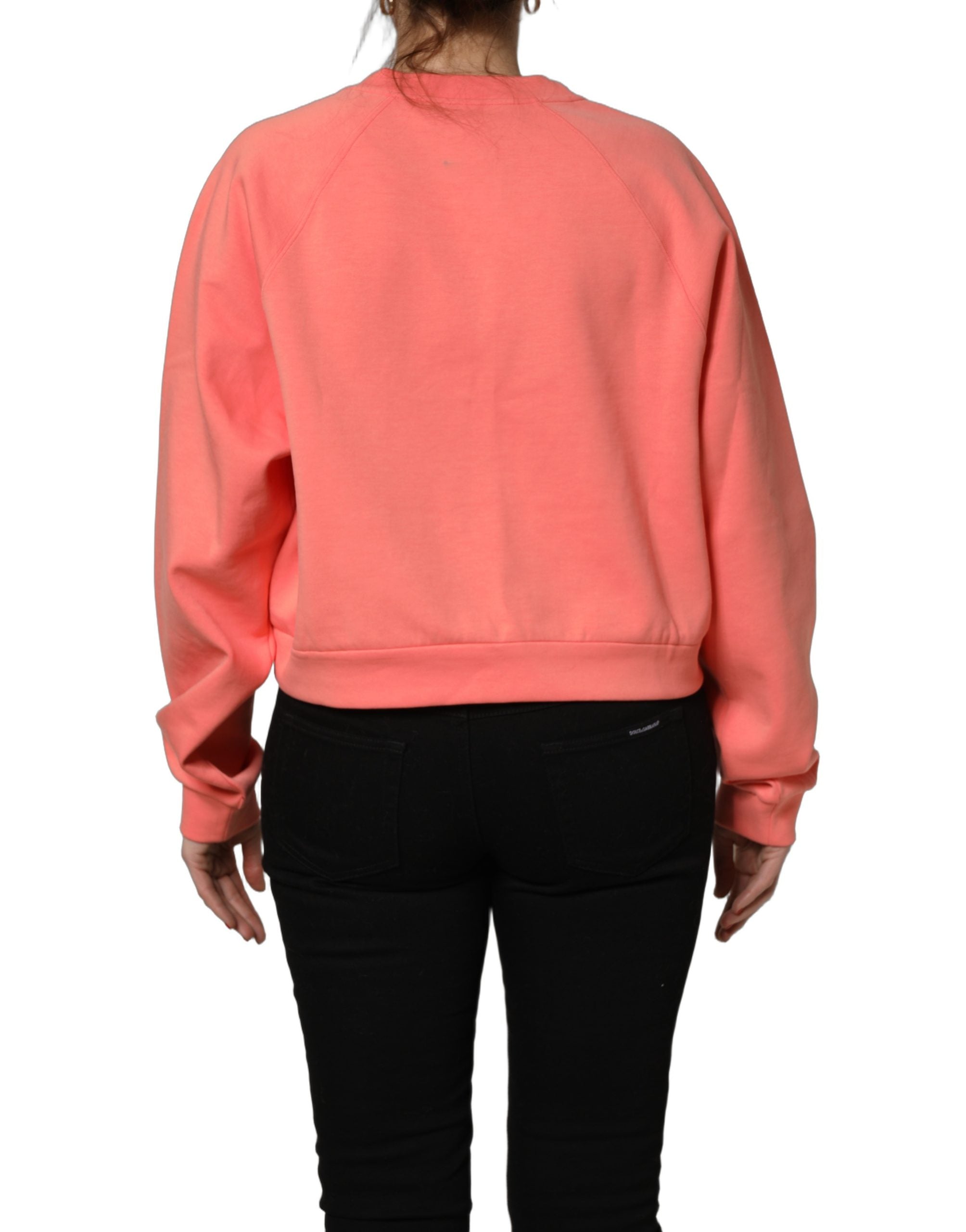 Dolce & Gabbana Pink Graphic Crew Neck Cropped Sweatshirt Sweater