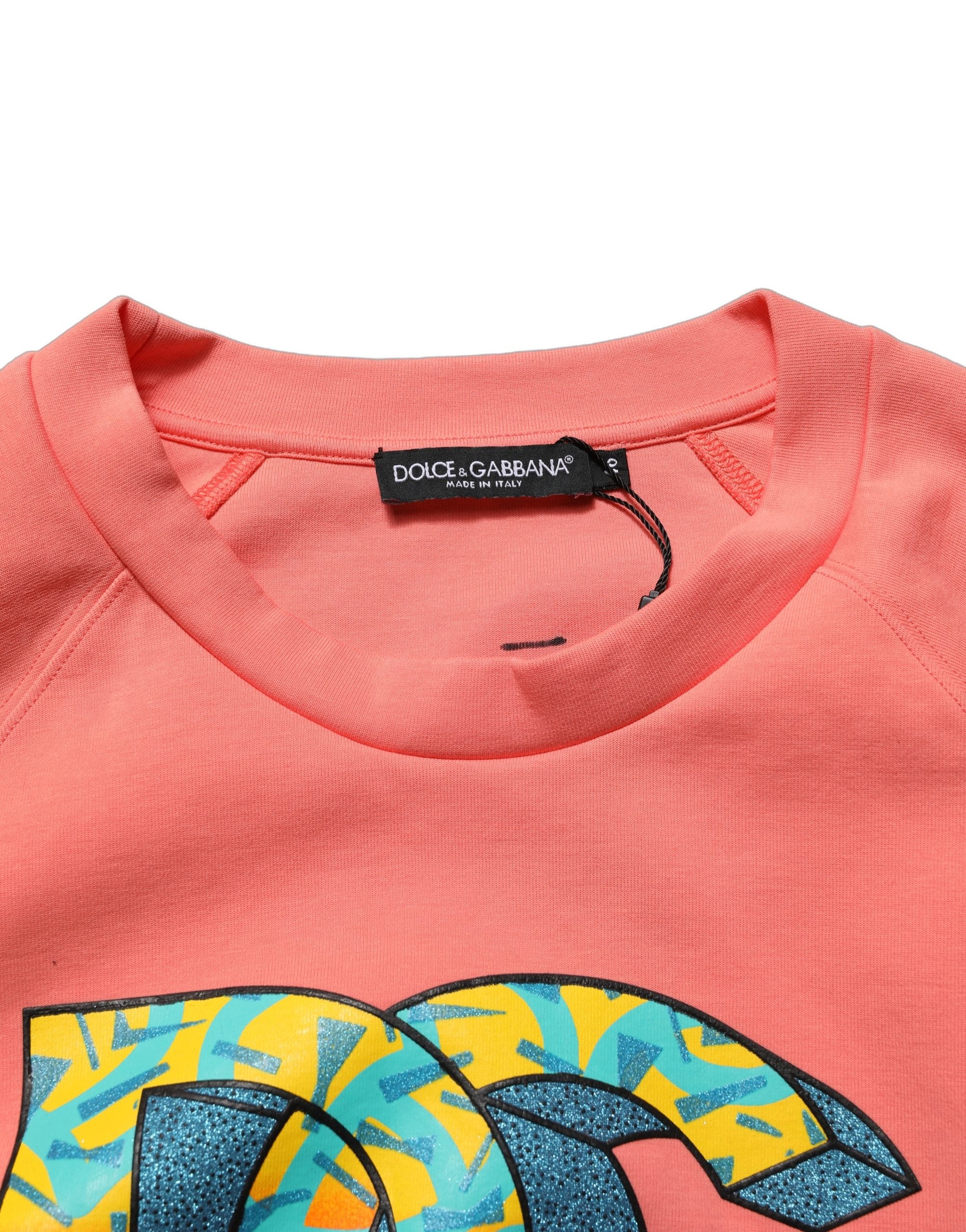 Dolce & Gabbana Pink Graphic Crew Neck Cropped Sweatshirt Sweater