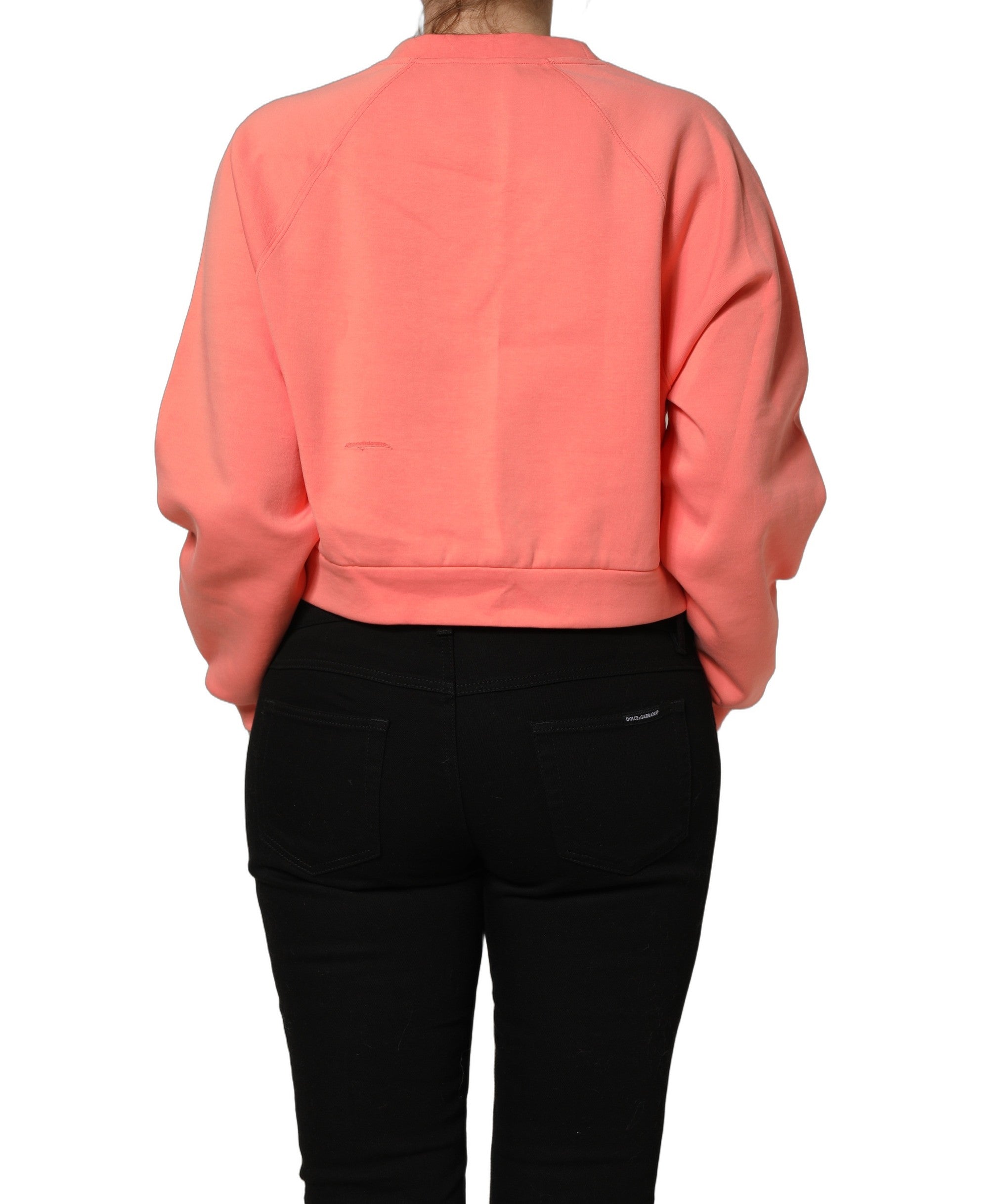 Dolce & Gabbana Pink Graphic Crew Neck Cropped Sweatshirt Sweater