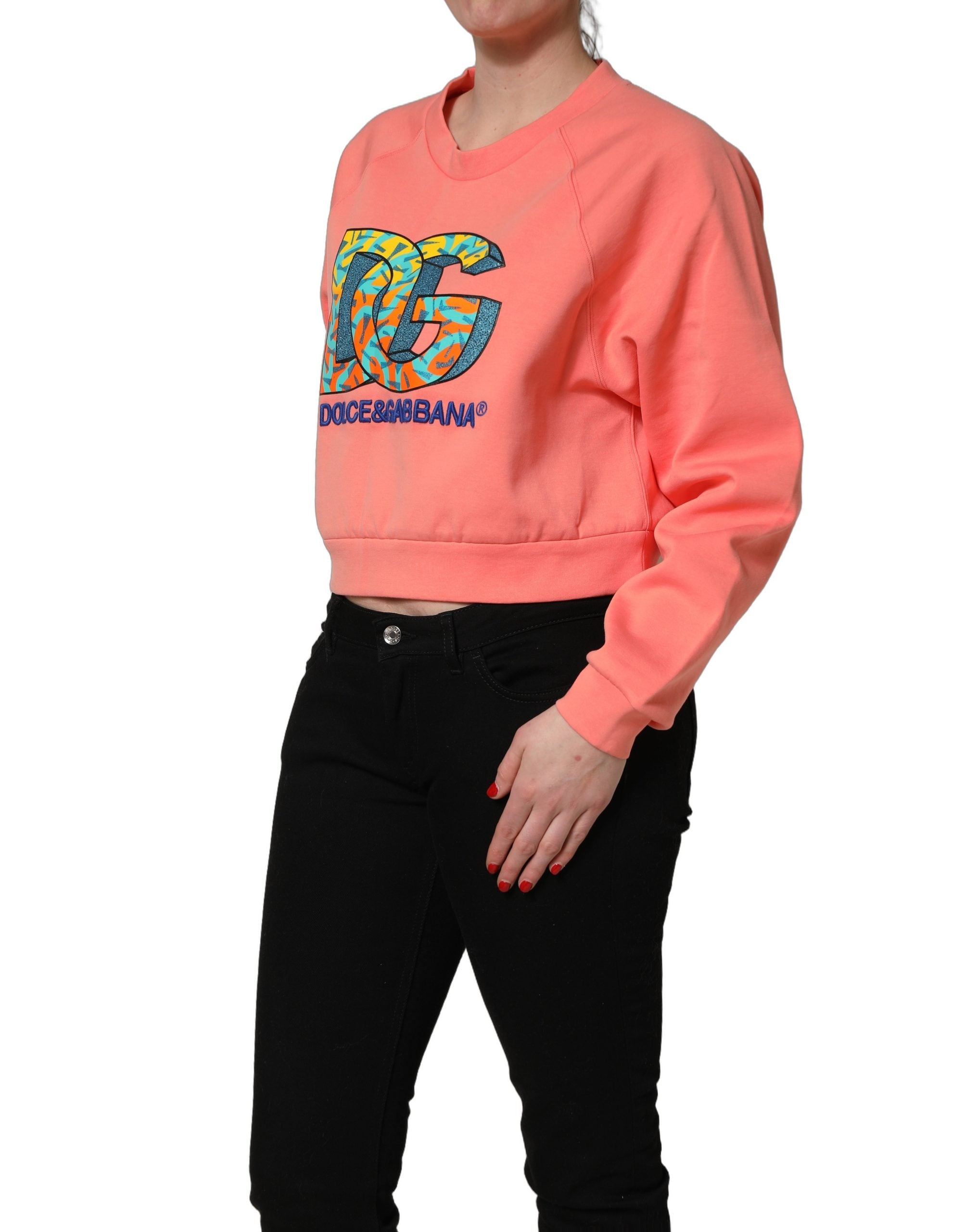 Dolce & Gabbana Pink Graphic Crew Neck Cropped Sweatshirt Sweater