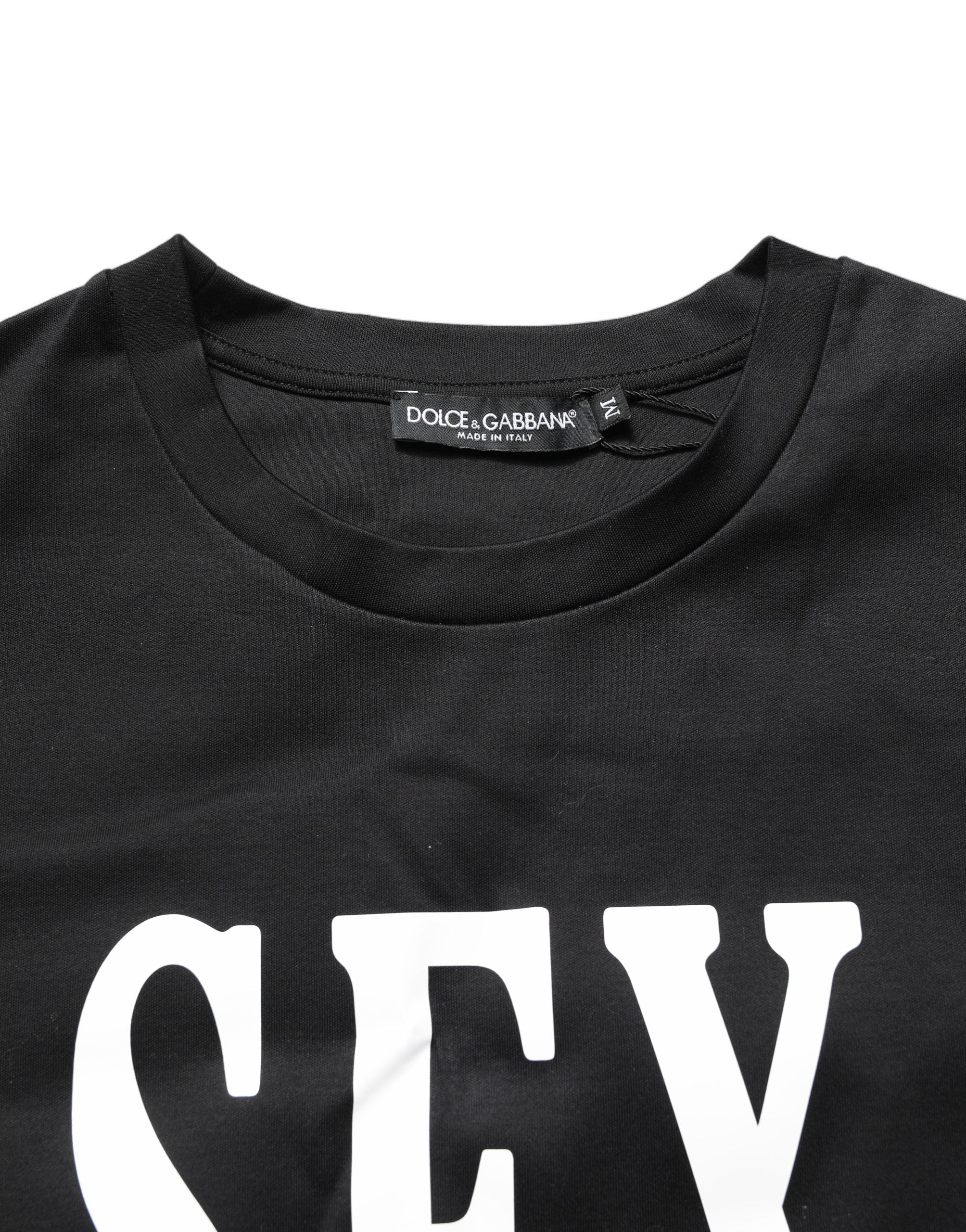 Dolce & Gabbana Black Jersey Graphic Short Sleeve Crew Neck T-shirt