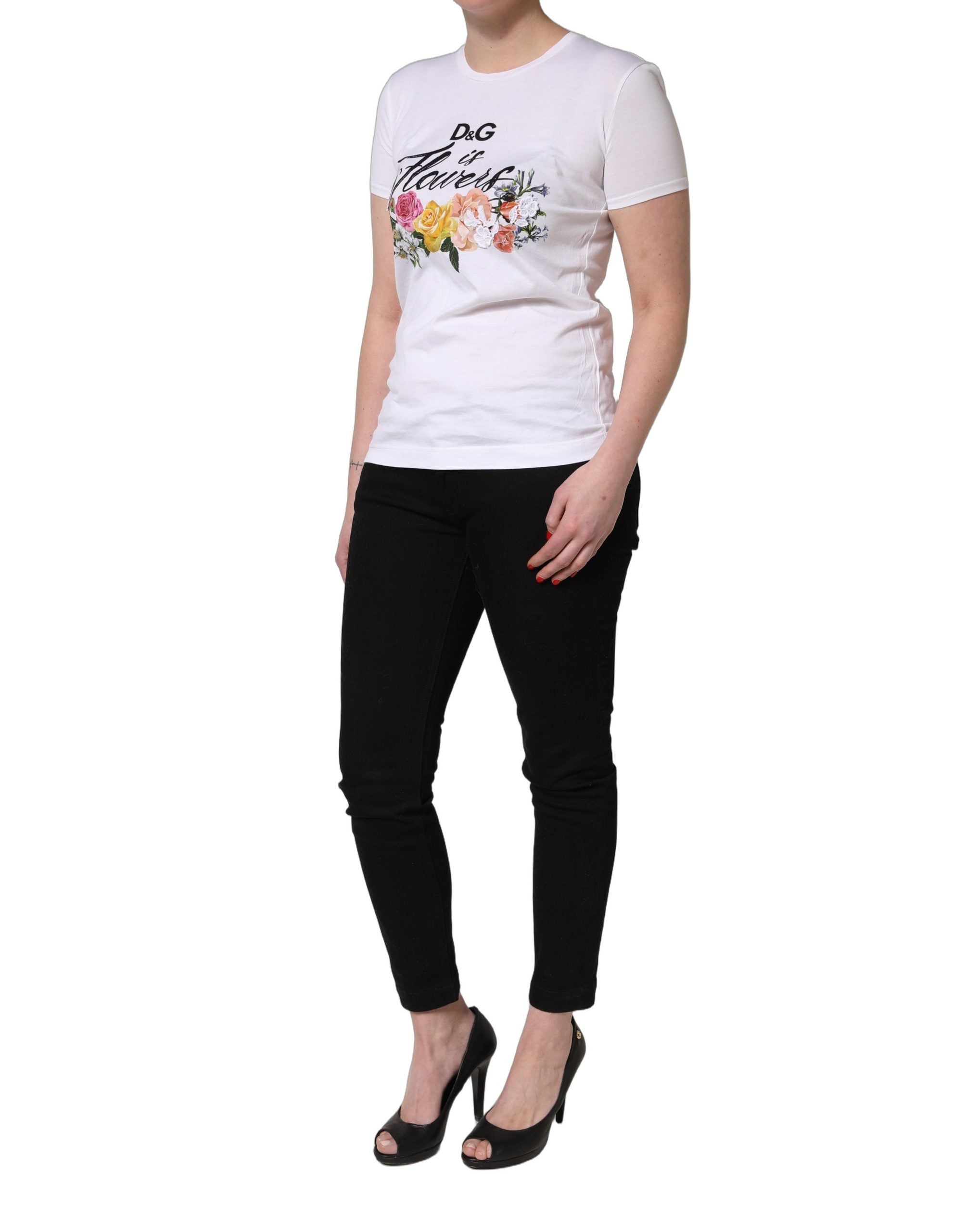 Dolce & Gabbana White Floral Graphic Short Sleeve Crew Neck T-shirt