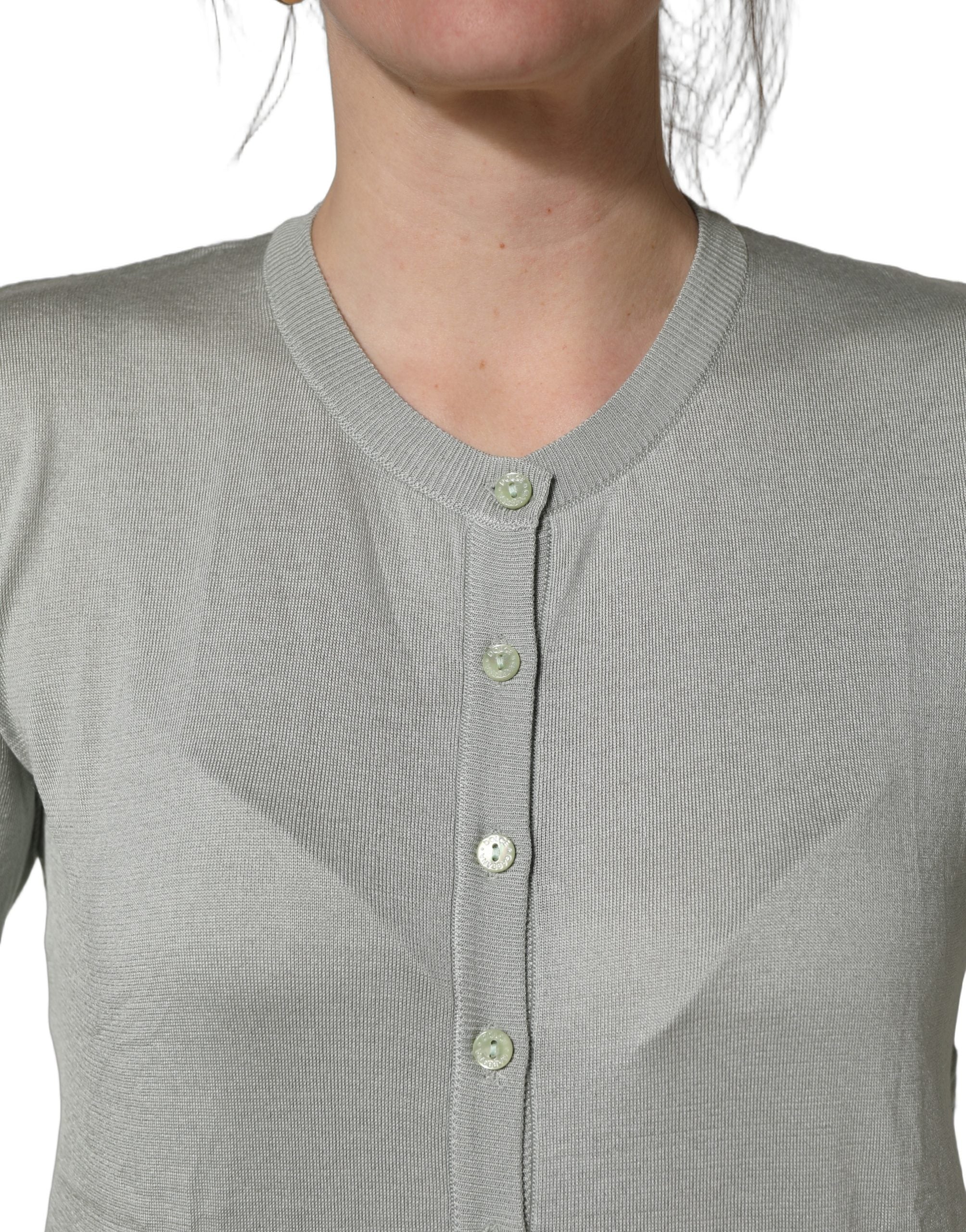 Dolce & Gabbana Green Button Down Silk Long Sleeve Cardigan Sweater
