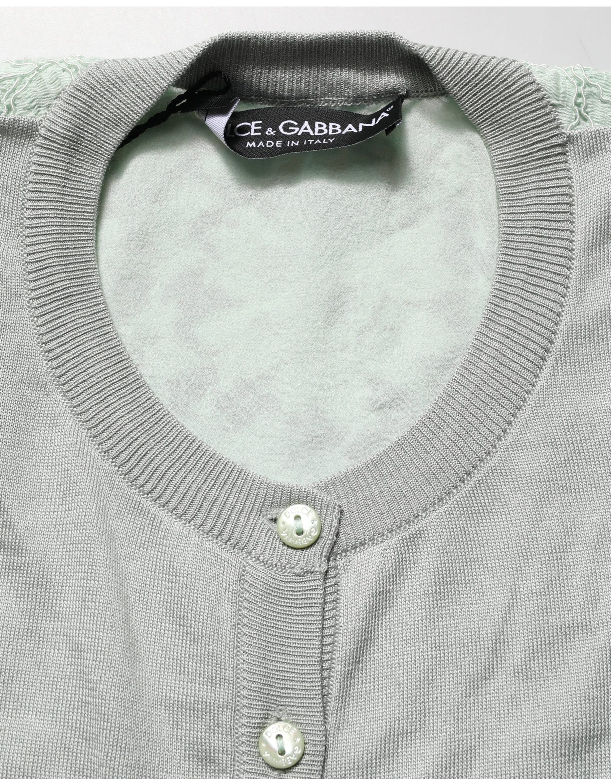 Dolce & Gabbana Green Button Down Silk Long Sleeve Cardigan Sweater