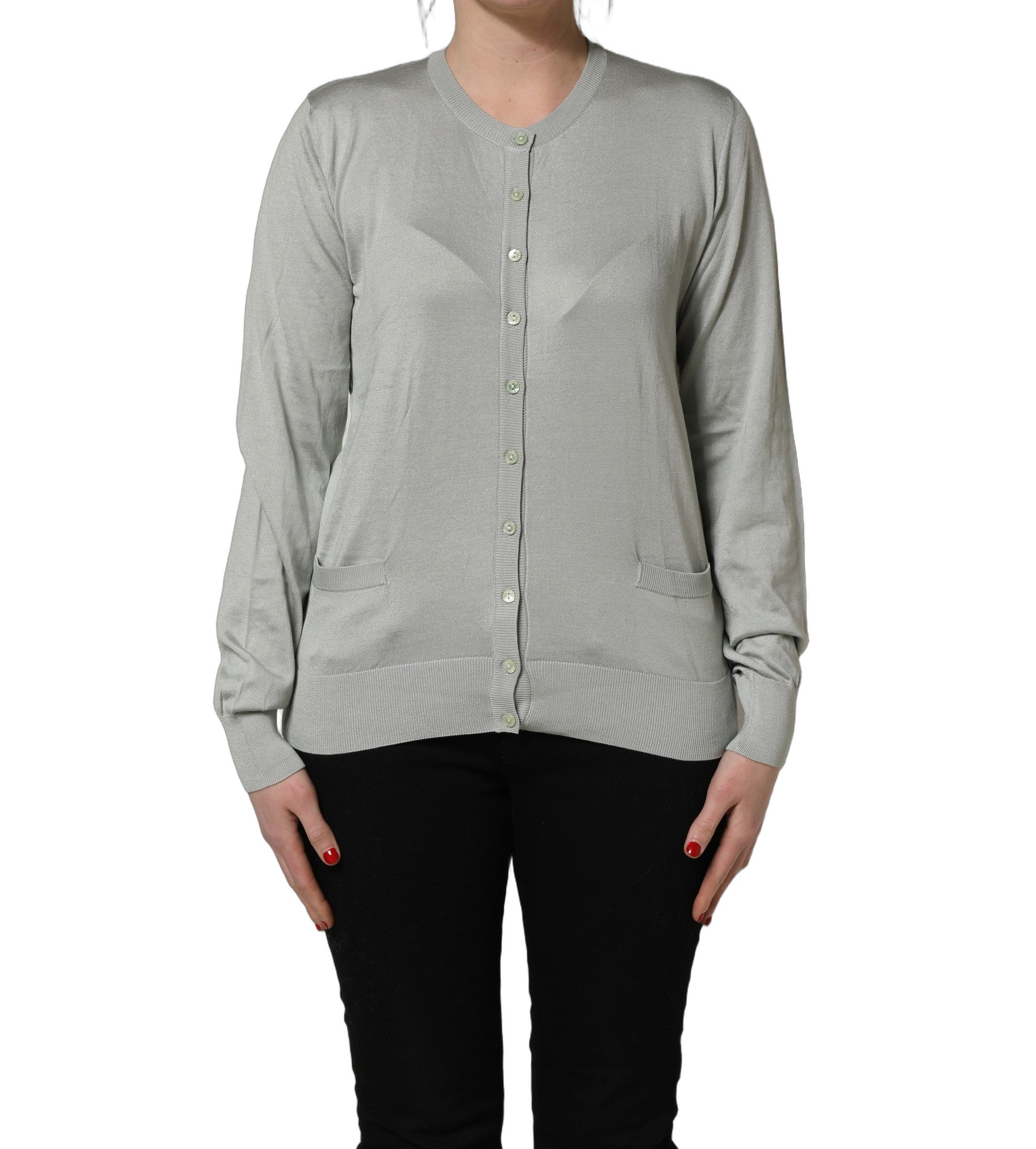 Dolce & Gabbana Green Button Down Silk Long Sleeve Cardigan Sweater
