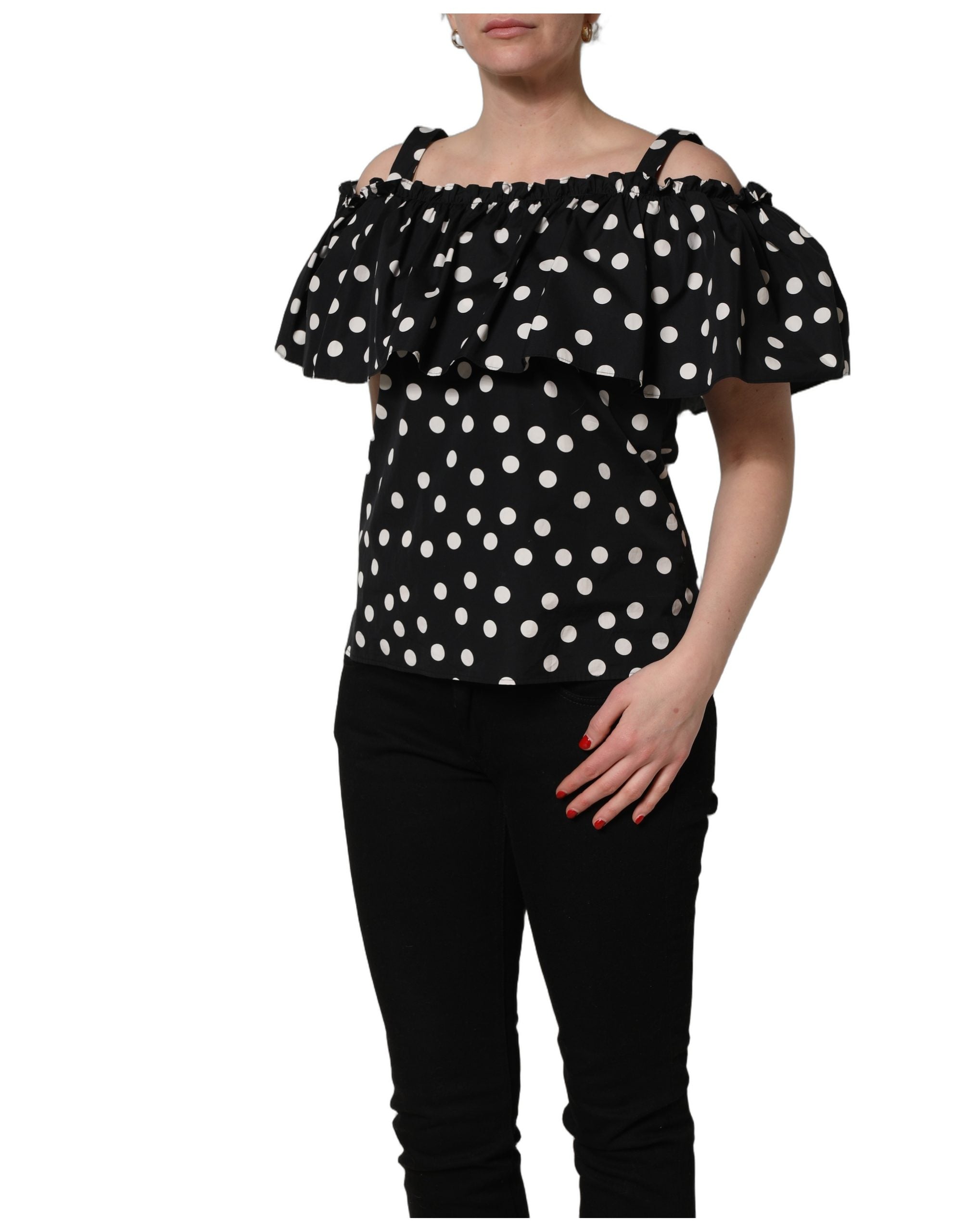 Dolce & Gabbana Black White Polka Dot Off Shoulder Top