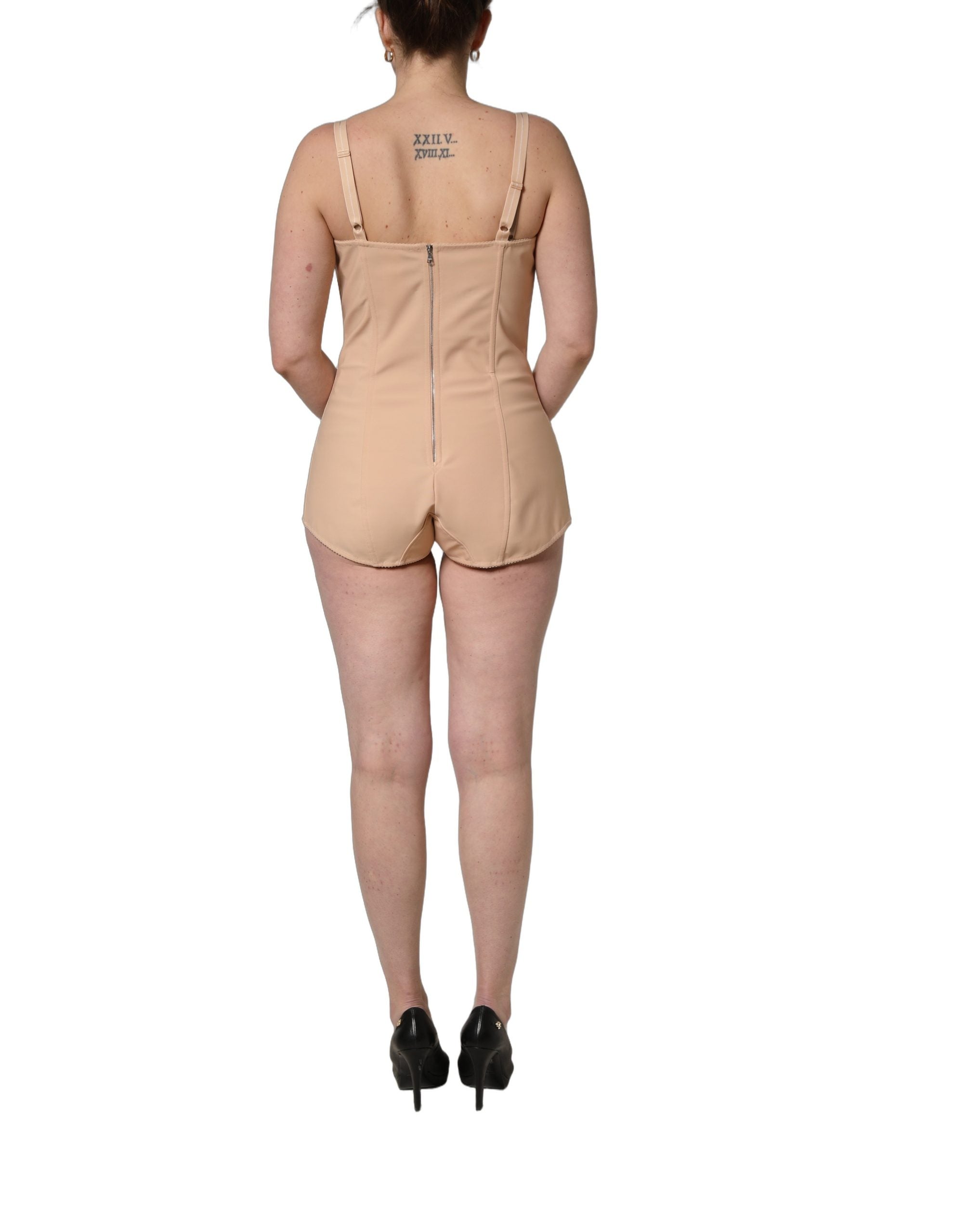 Dolce & Gabbana Nude Nylon Full Body Shaper Bodysuit Top