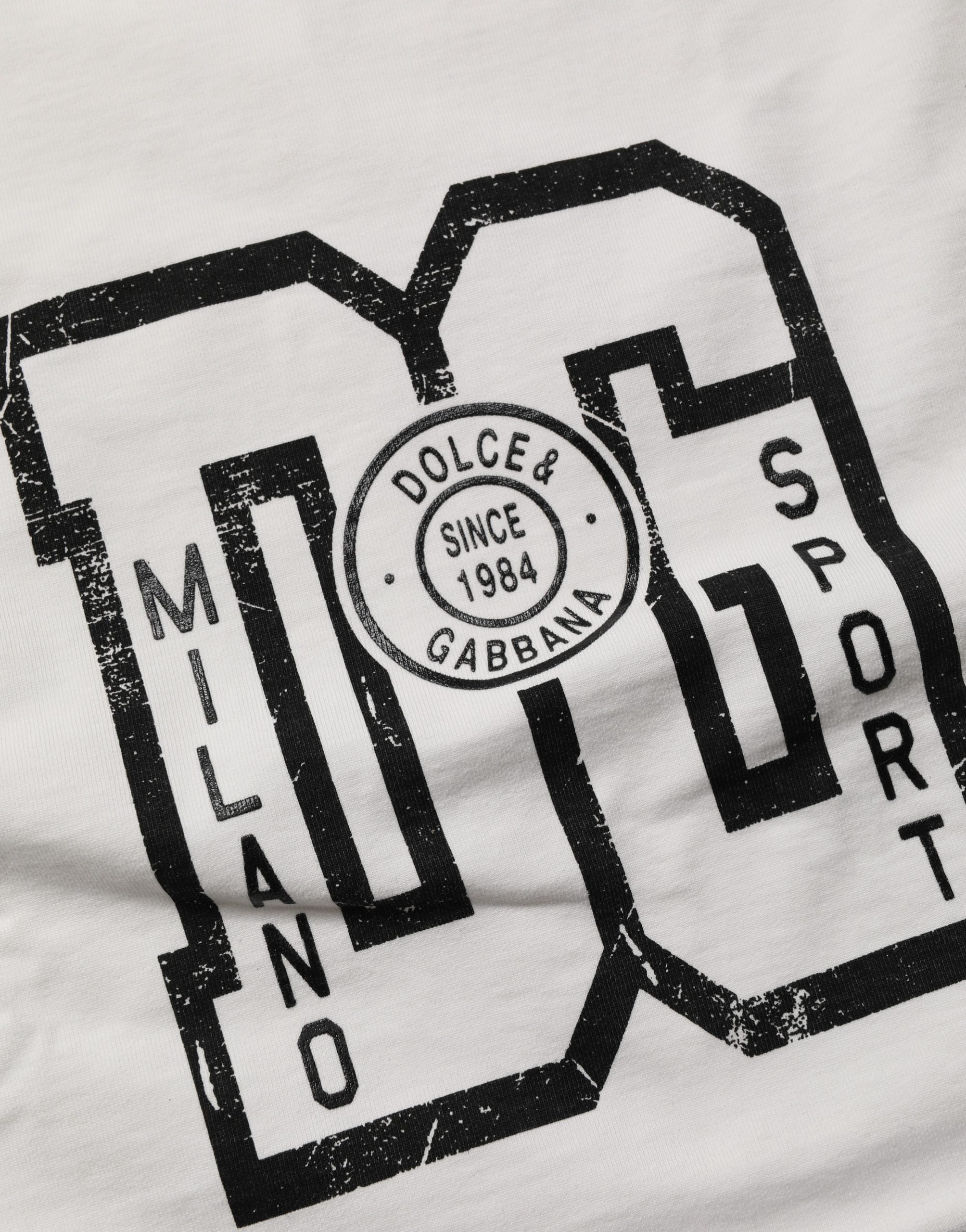 Dolce & Gabbana White Cotton DG Logo Print Cropped Jersey Top
