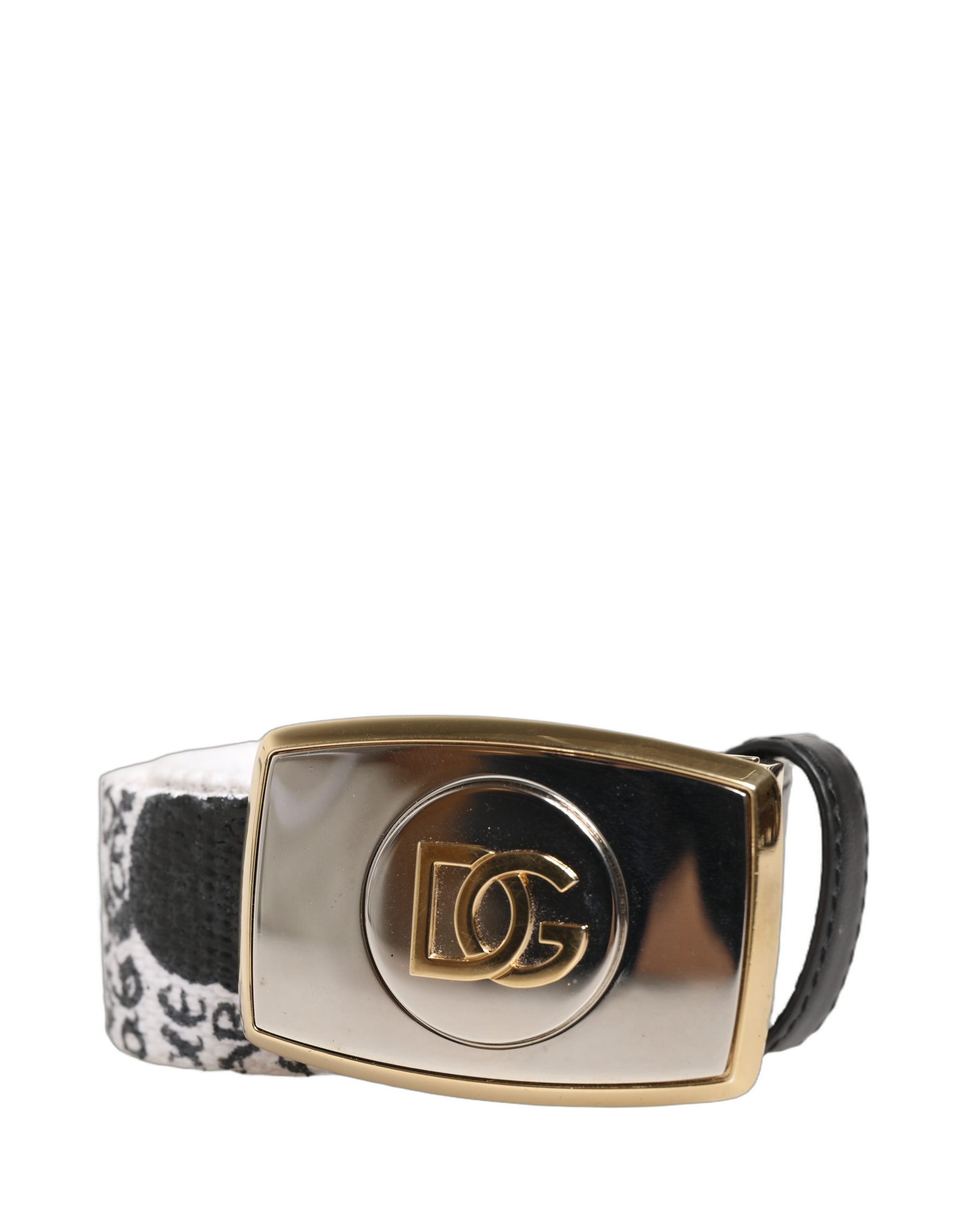 Dolce & Gabbana White Graffiti Print Gold Metal Buckle Belt