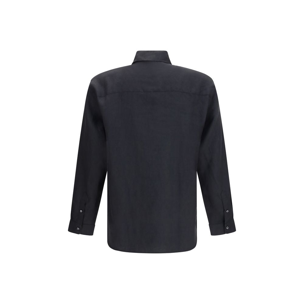 Deperlu Black Linen Dress Shirt