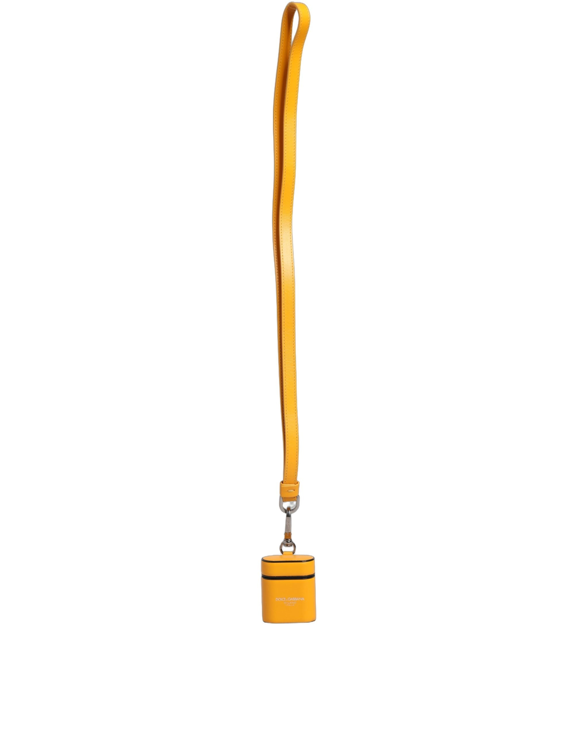 Dolce & Gabbana Case Yellow Calf Leather Logo Flip Holder Strap Airpods