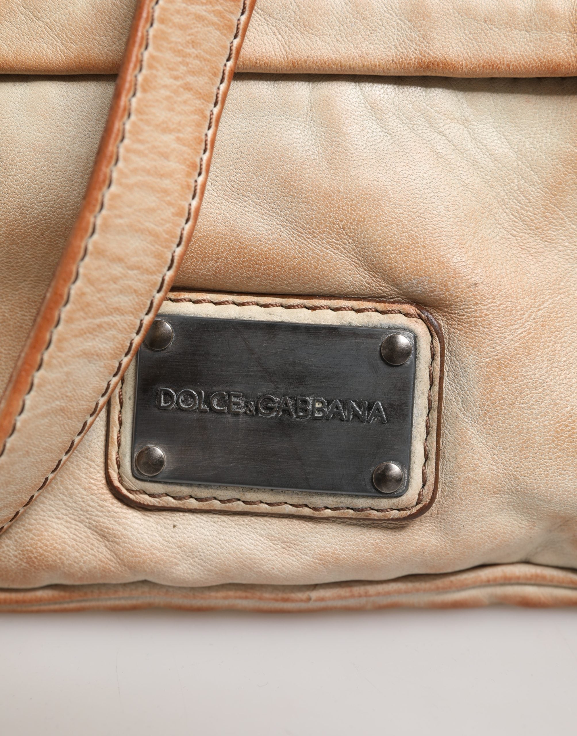 Dolce & Gabbana Beige Vintage Leather Logo Plaque Shoulder Borse Men Bag
