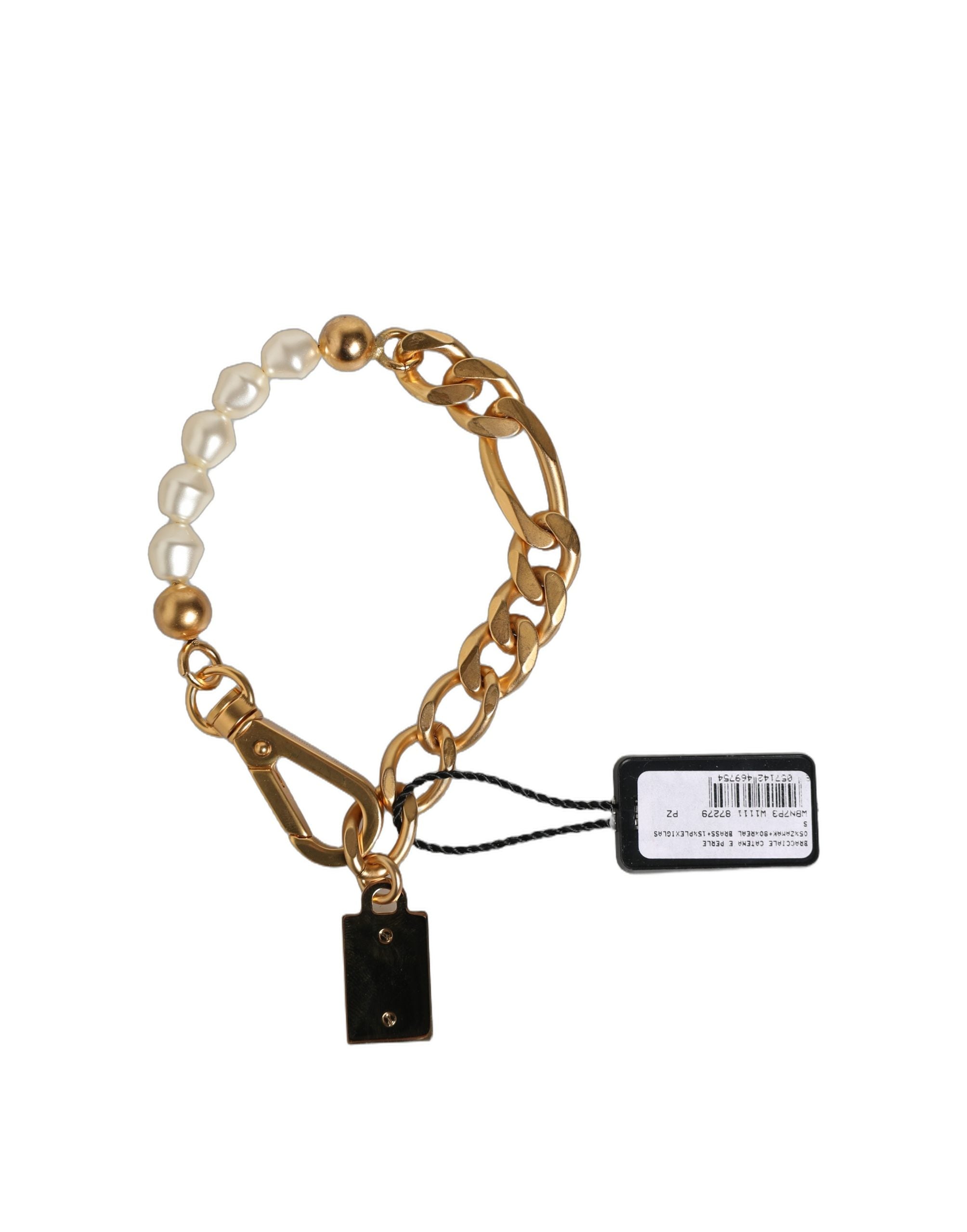 Dolce & Gabbana Gold Brass Pearl Embellished Chain Link Jewelry Bracelet