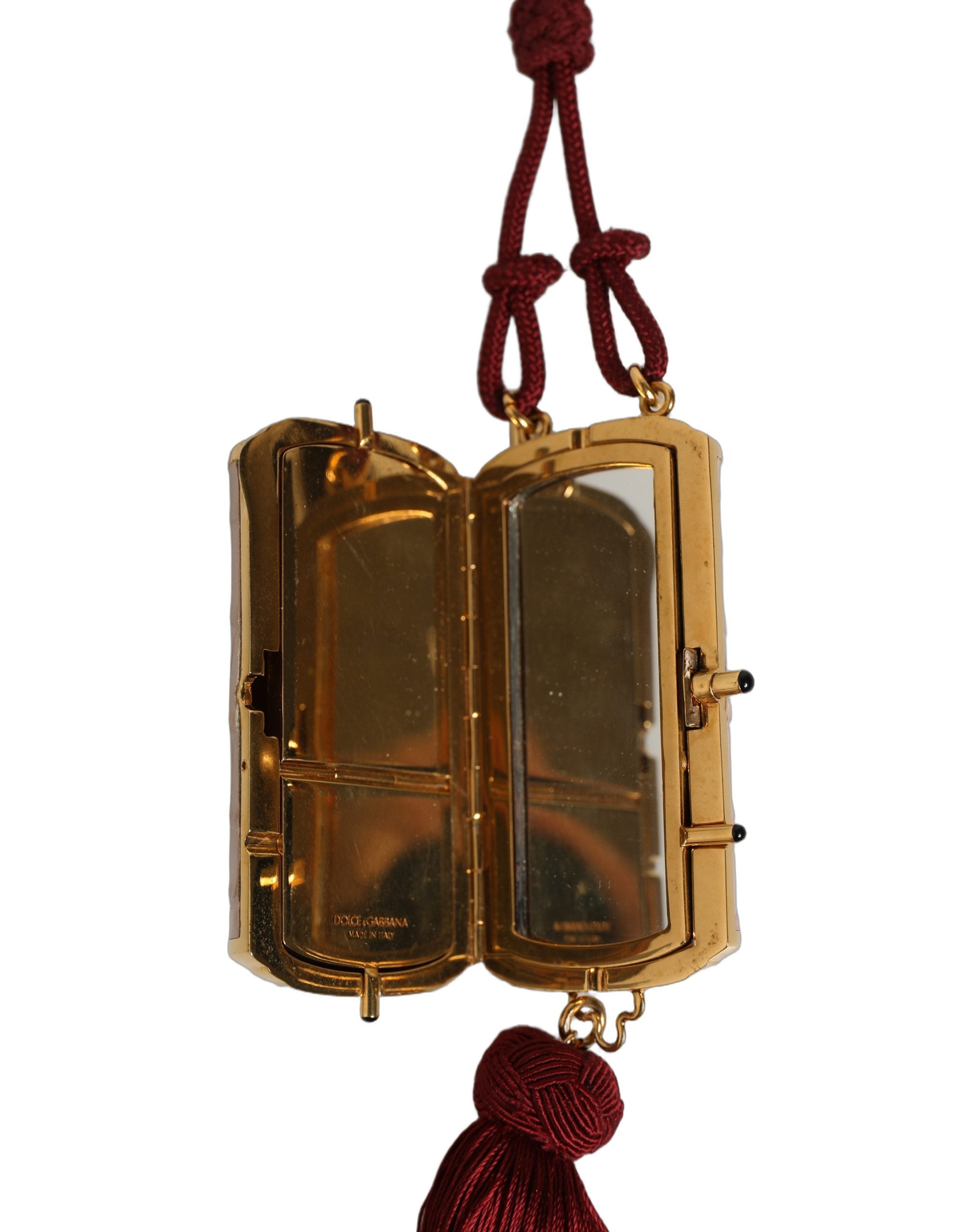 Dolce & Gabbana Pink Exotic Leather Mini Mirror Tassel Makeup Bag