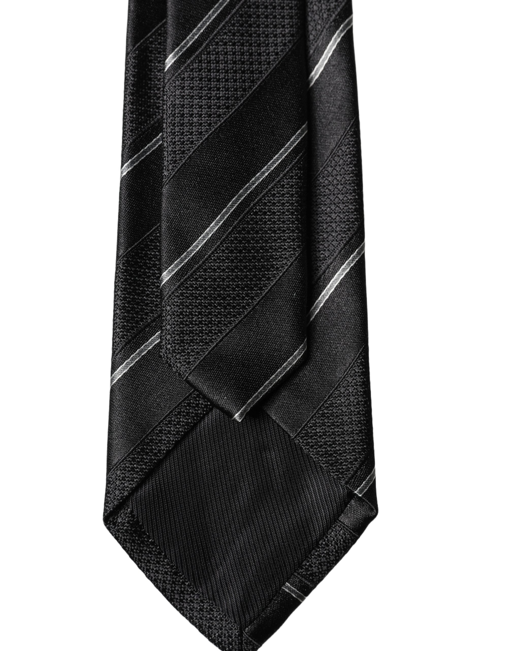 Dolce & Gabbana Black White Stripes 100% Silk Adjustable Men Necktie Tie