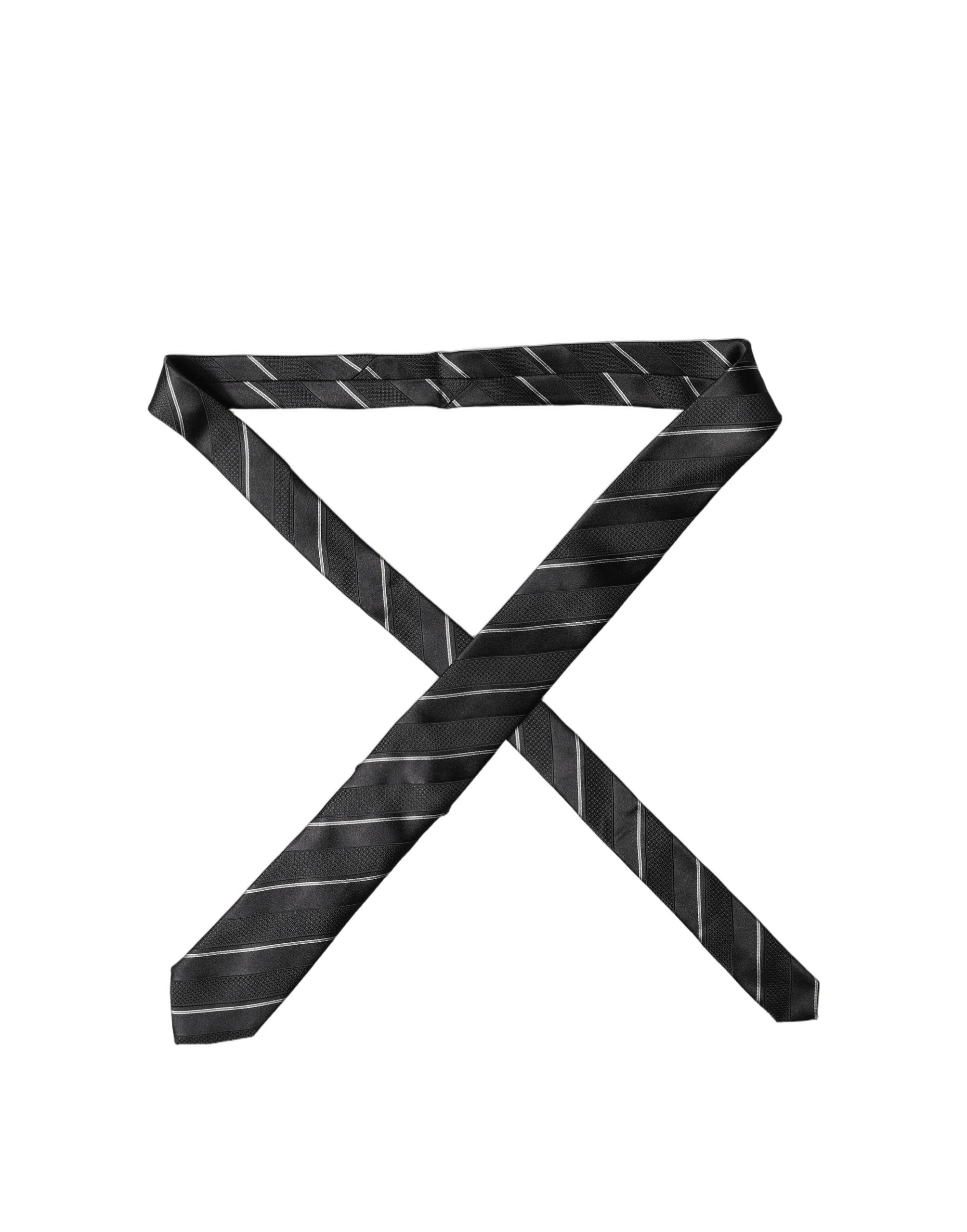 Dolce & Gabbana Black White Stripes 100% Silk Adjustable Men Necktie Tie