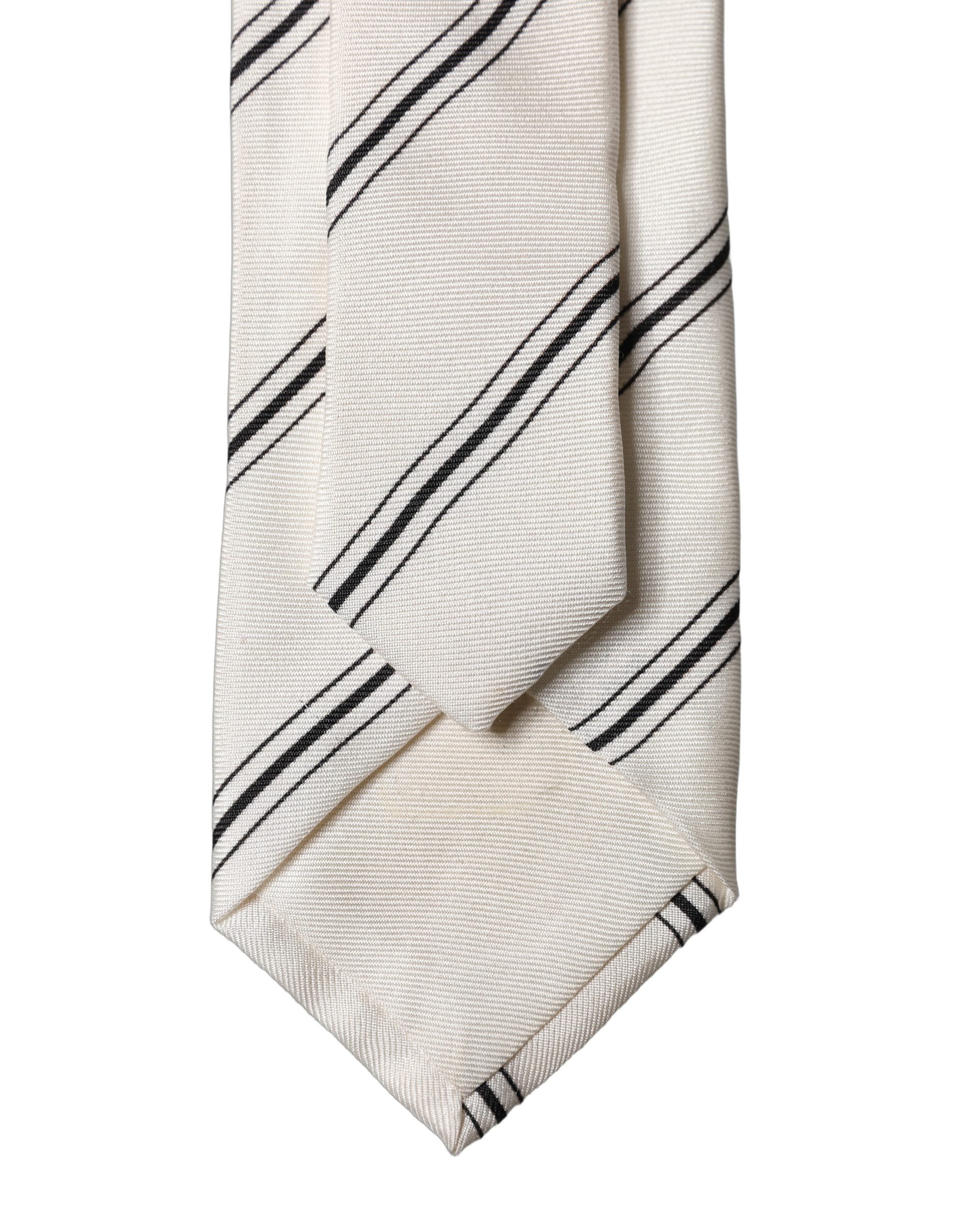 Dolce & Gabbana Beige Black Stripes 100% Silk Adjustable Men Necktie Tie
