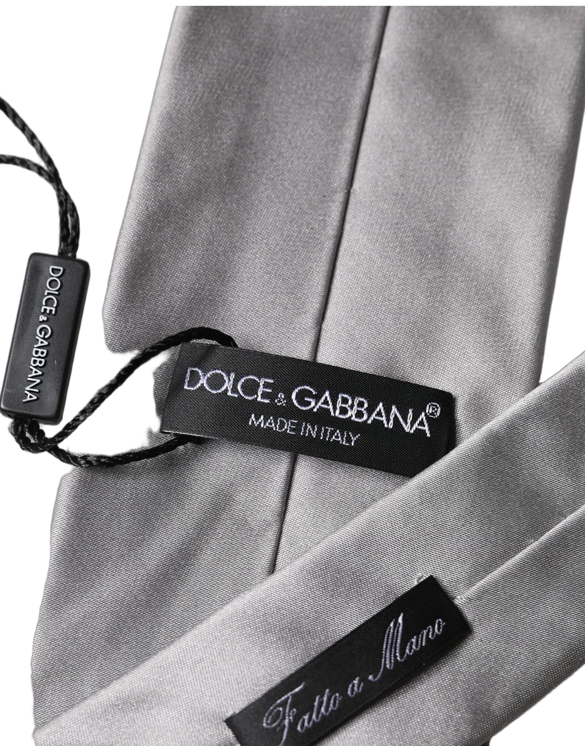 Dolce & Gabbana Gray Satin 100% Silk Adjustable Men Tied Necktie Tie