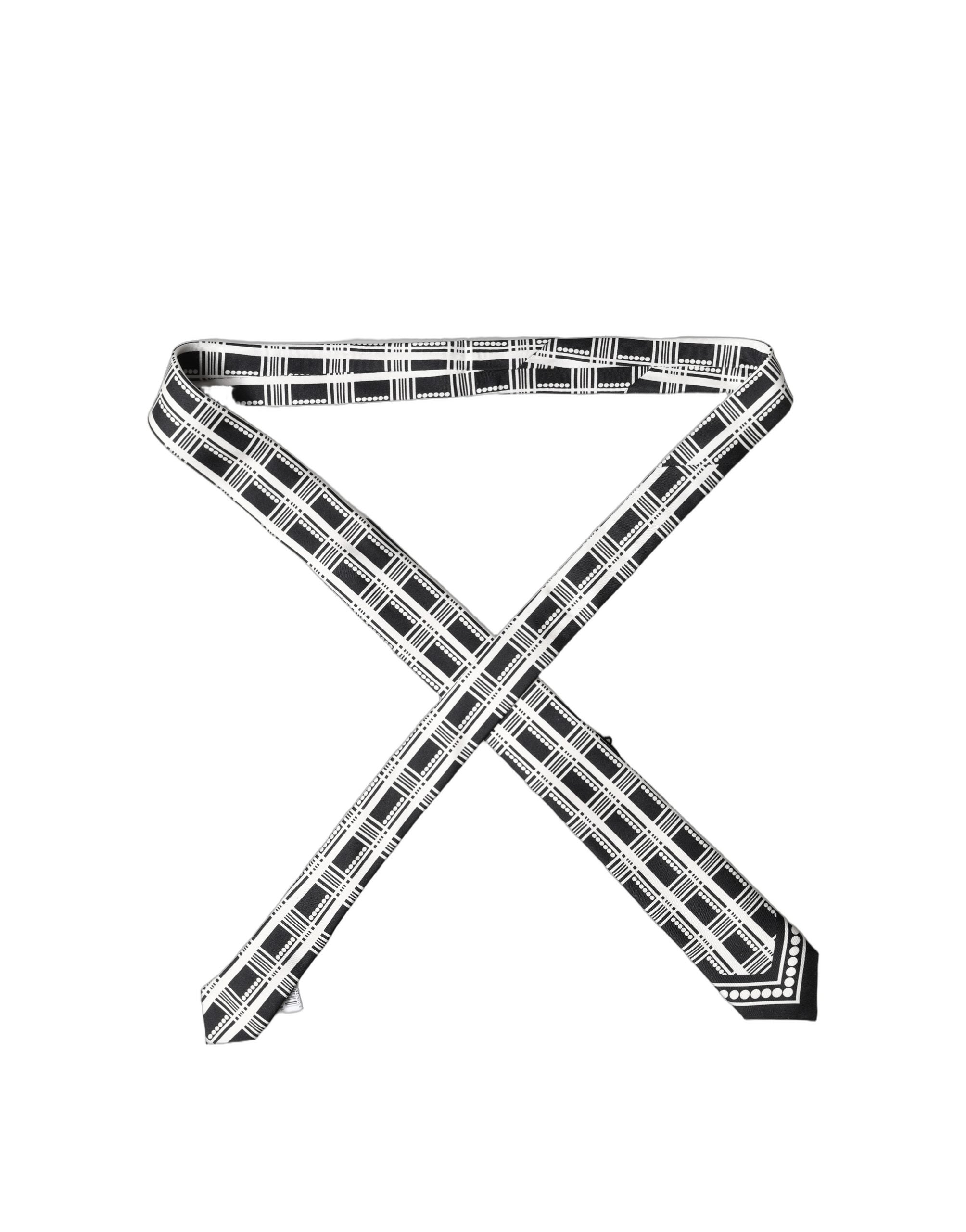 Dolce & Gabbana Black White Abstract Silk Adjustable Men Tied Necktie Tie