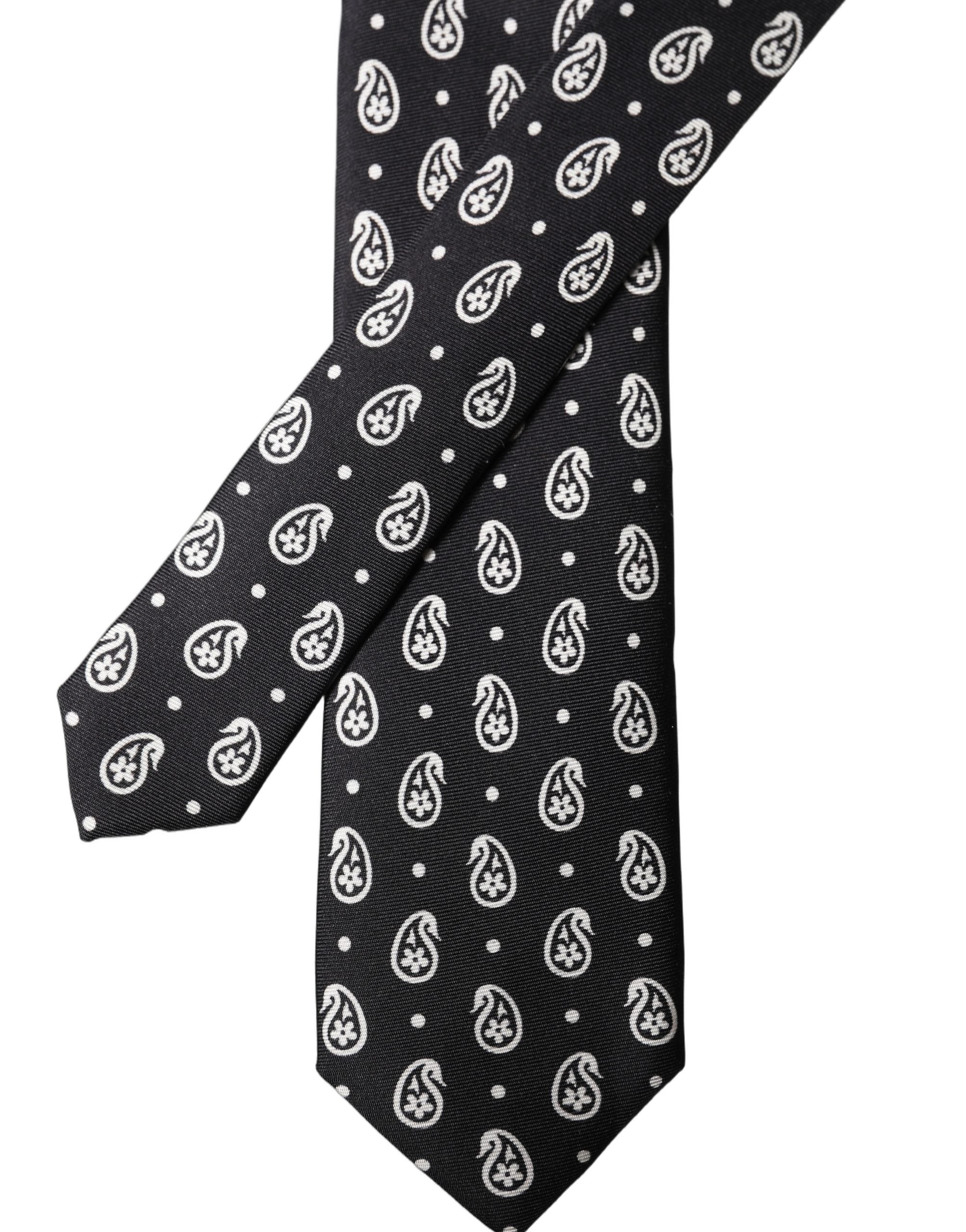 Dolce & Gabbana Black Paisley 100% Silk Adjustable Men Tied Necktie Tie