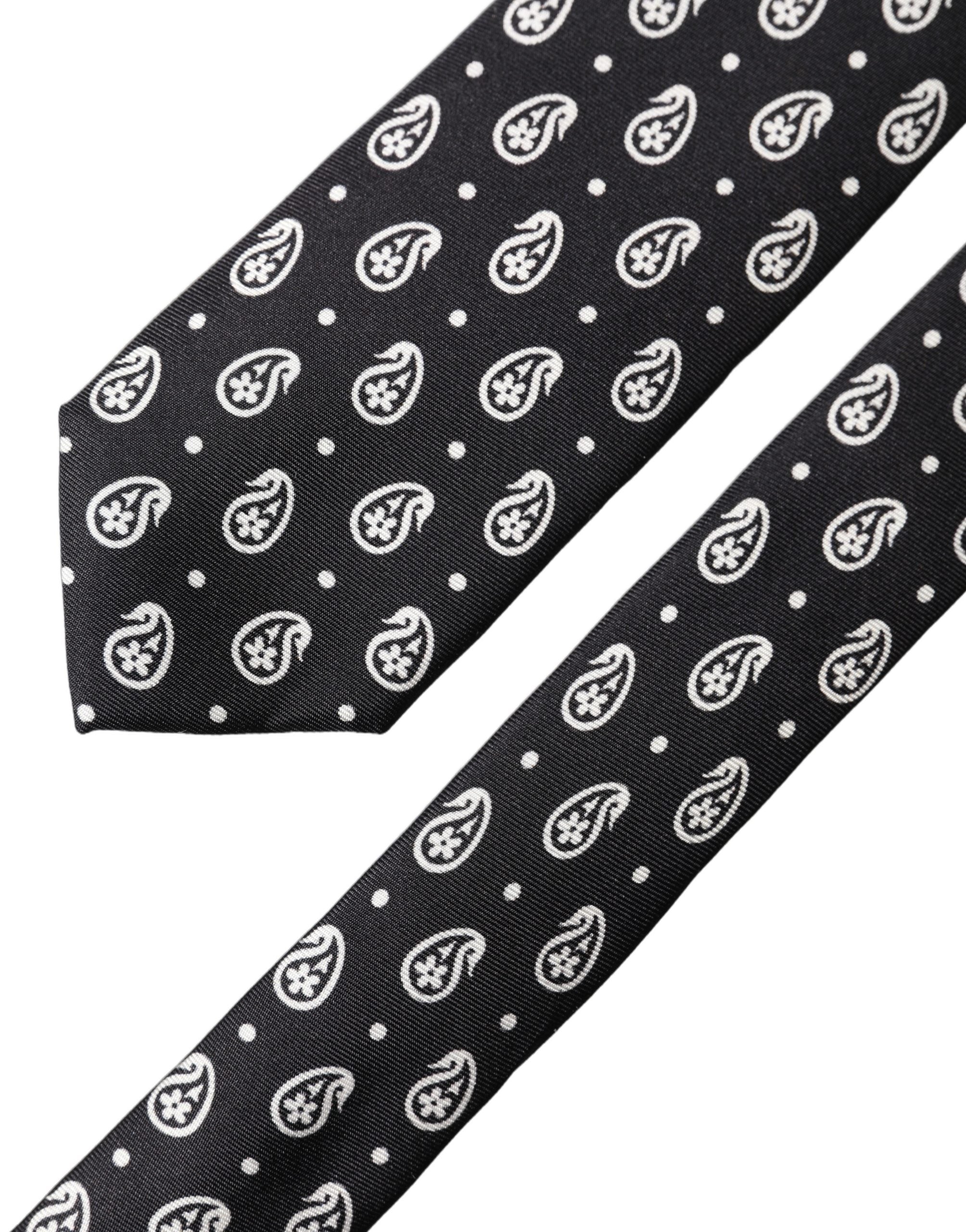 Dolce & Gabbana Black Paisley 100% Silk Adjustable Men Tied Necktie Tie