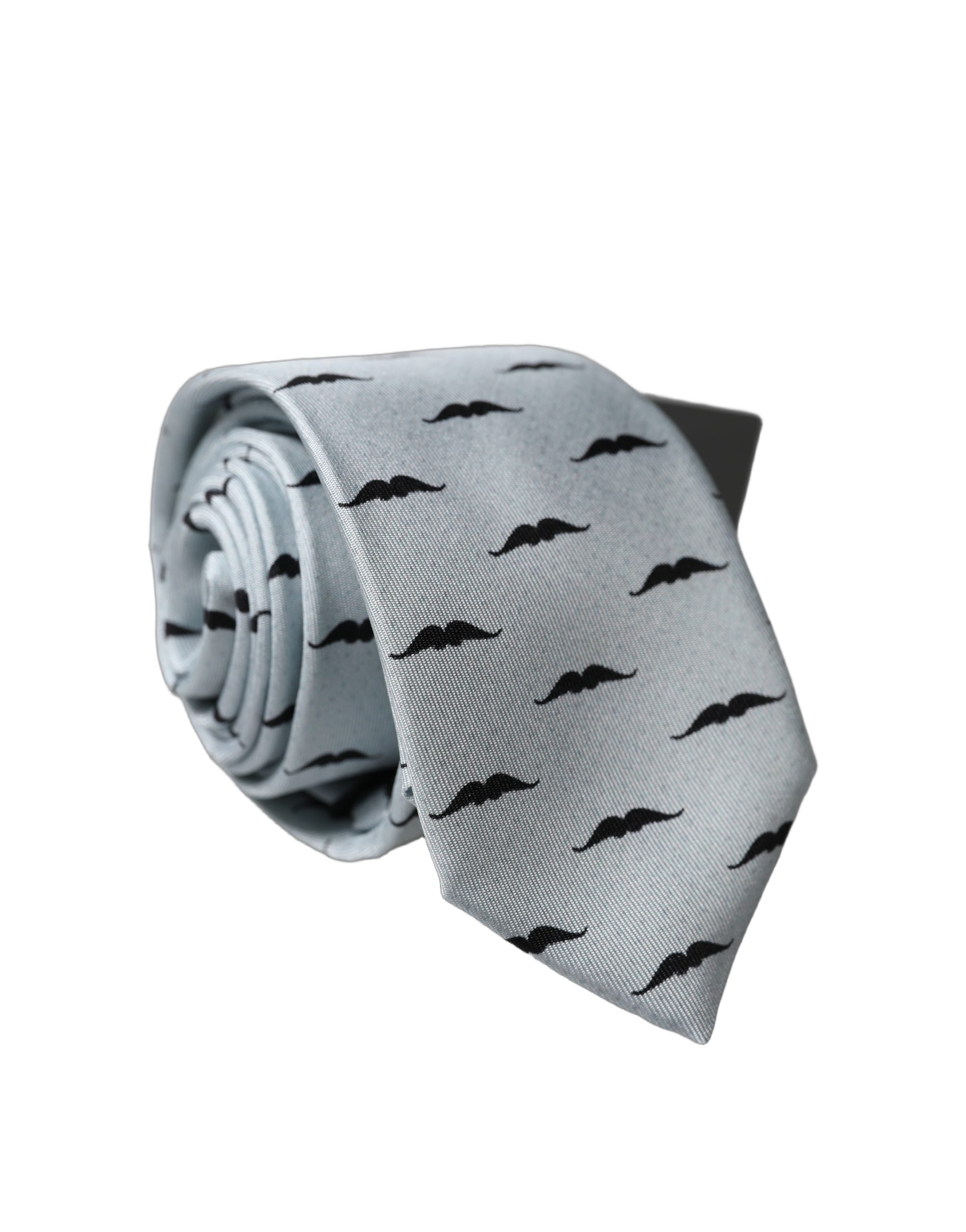 Dolce & Gabbana Light Gray Mustache Fantasy Silk Adjustable Necktie Tie