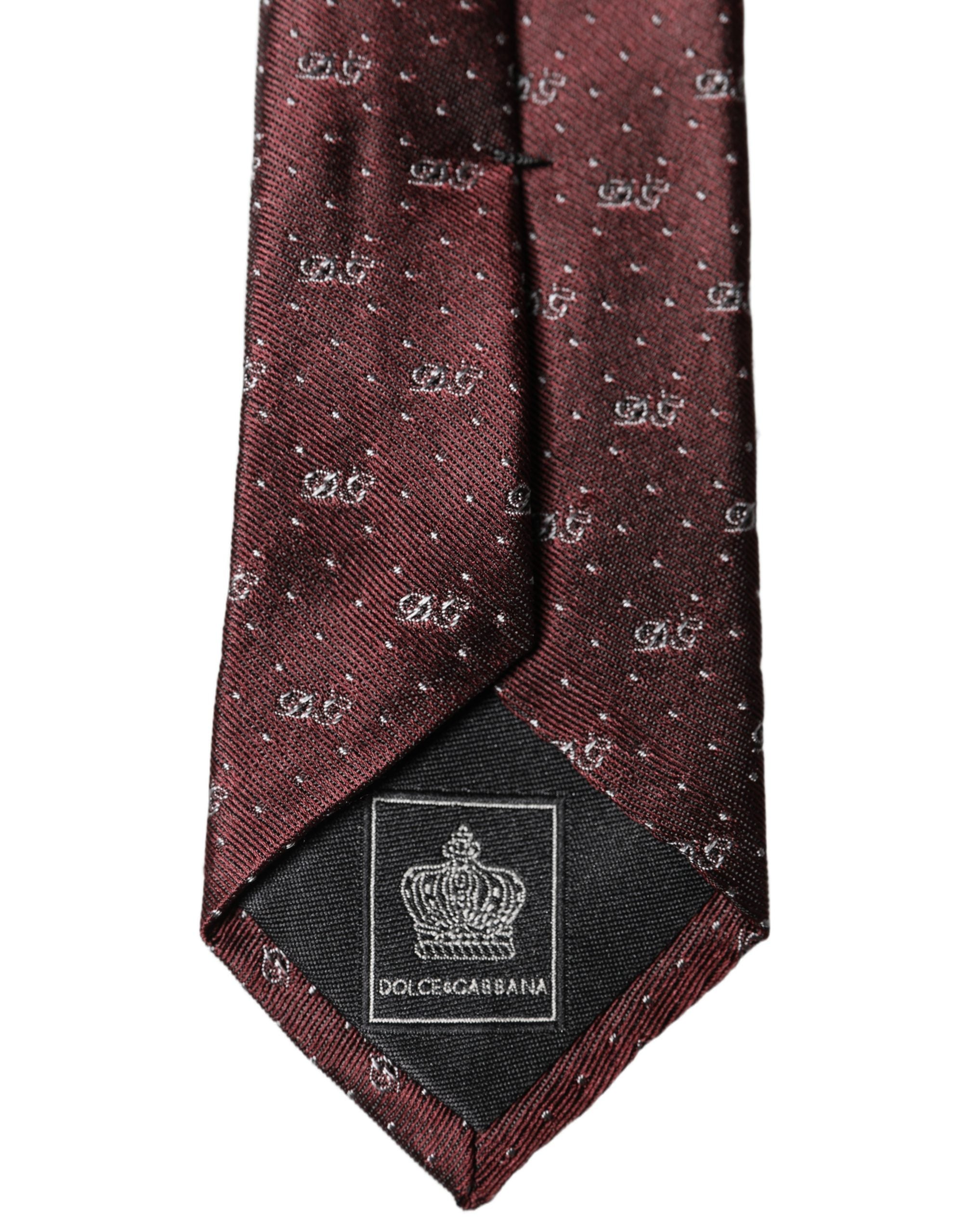 Dolce & Gabbana Burgundy Logo Monogram Silk Adjustable Men Necktie Tie