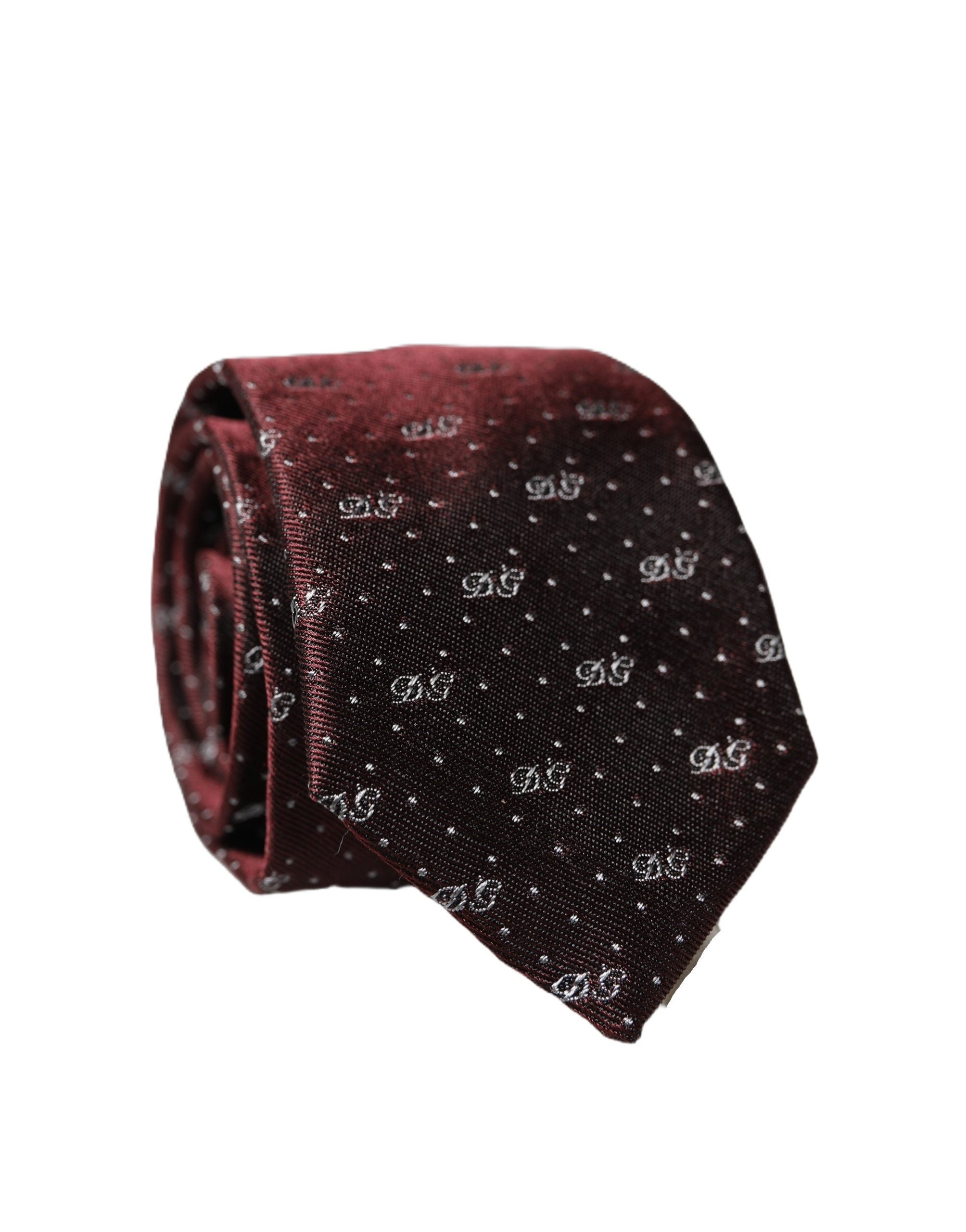 Dolce & Gabbana Burgundy Logo Monogram Silk Adjustable Men Necktie Tie