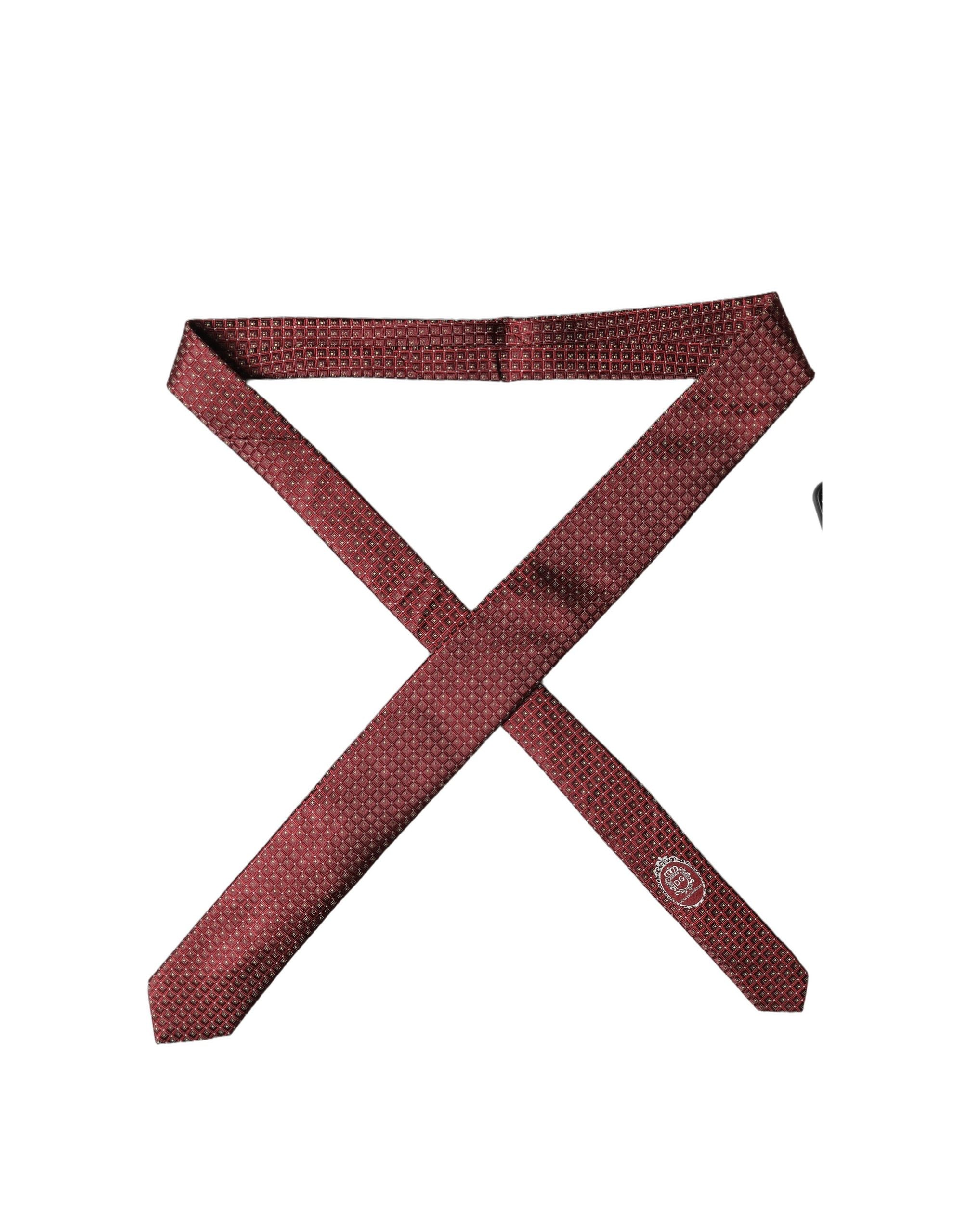 Dolce & Gabbana Burgundy Geometric Silk Adjustable Men Tied Necktie Tie