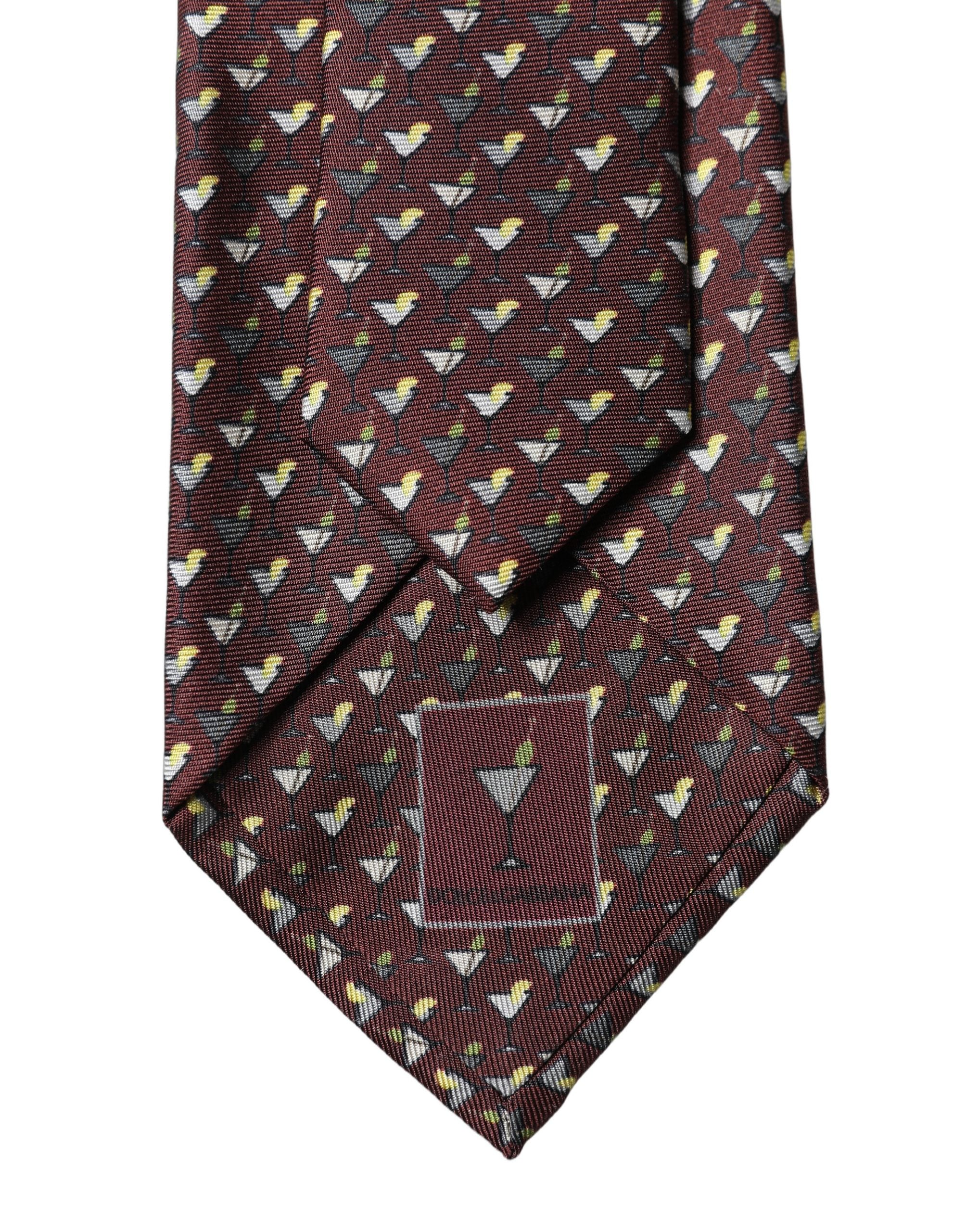 Dolce & Gabbana Burgundy Geometric Silk Adjustable Men Tied Necktie Tie