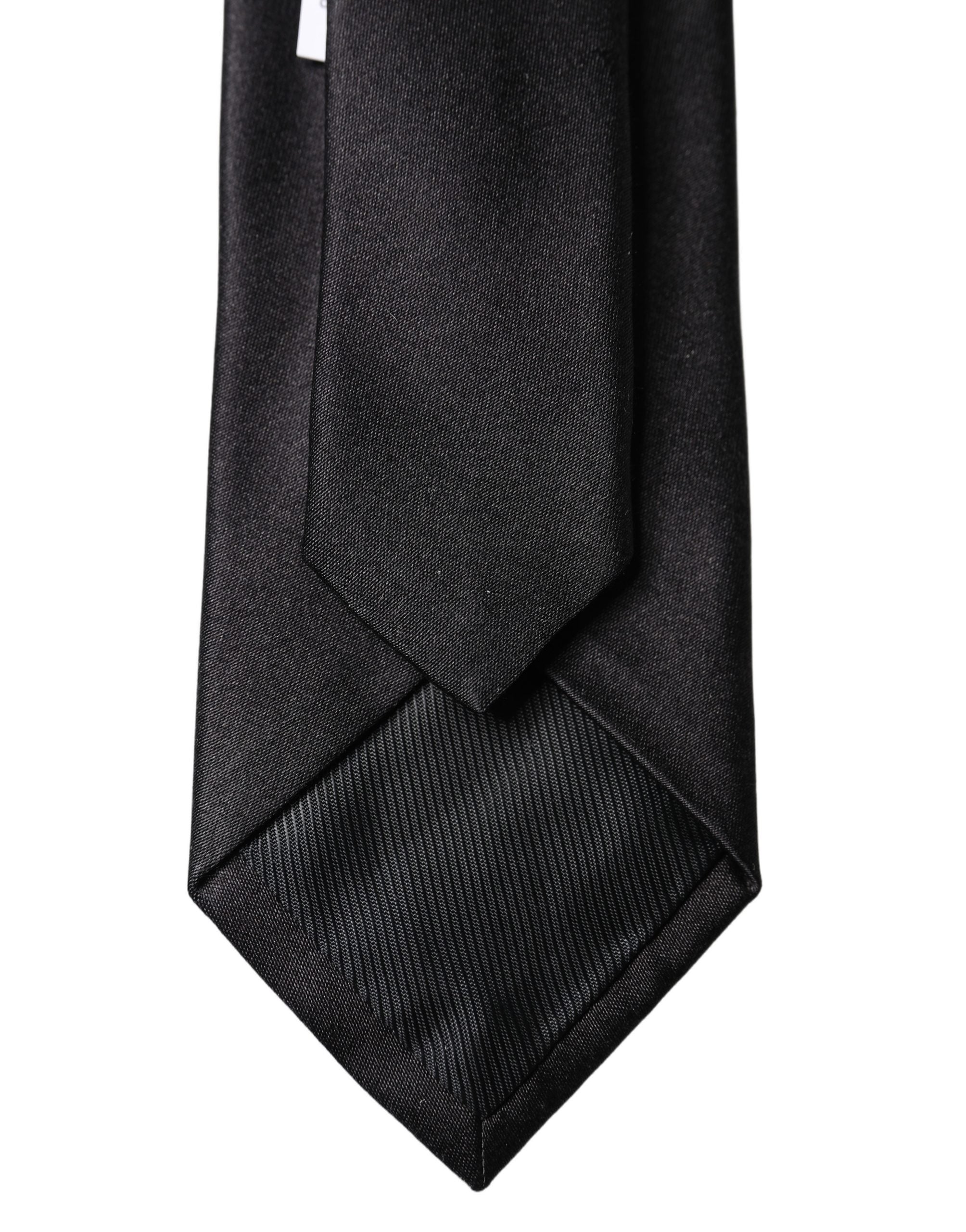 Dolce & Gabbana Black Solid Silk Satin Wide Adjustable Men Necktie Tie