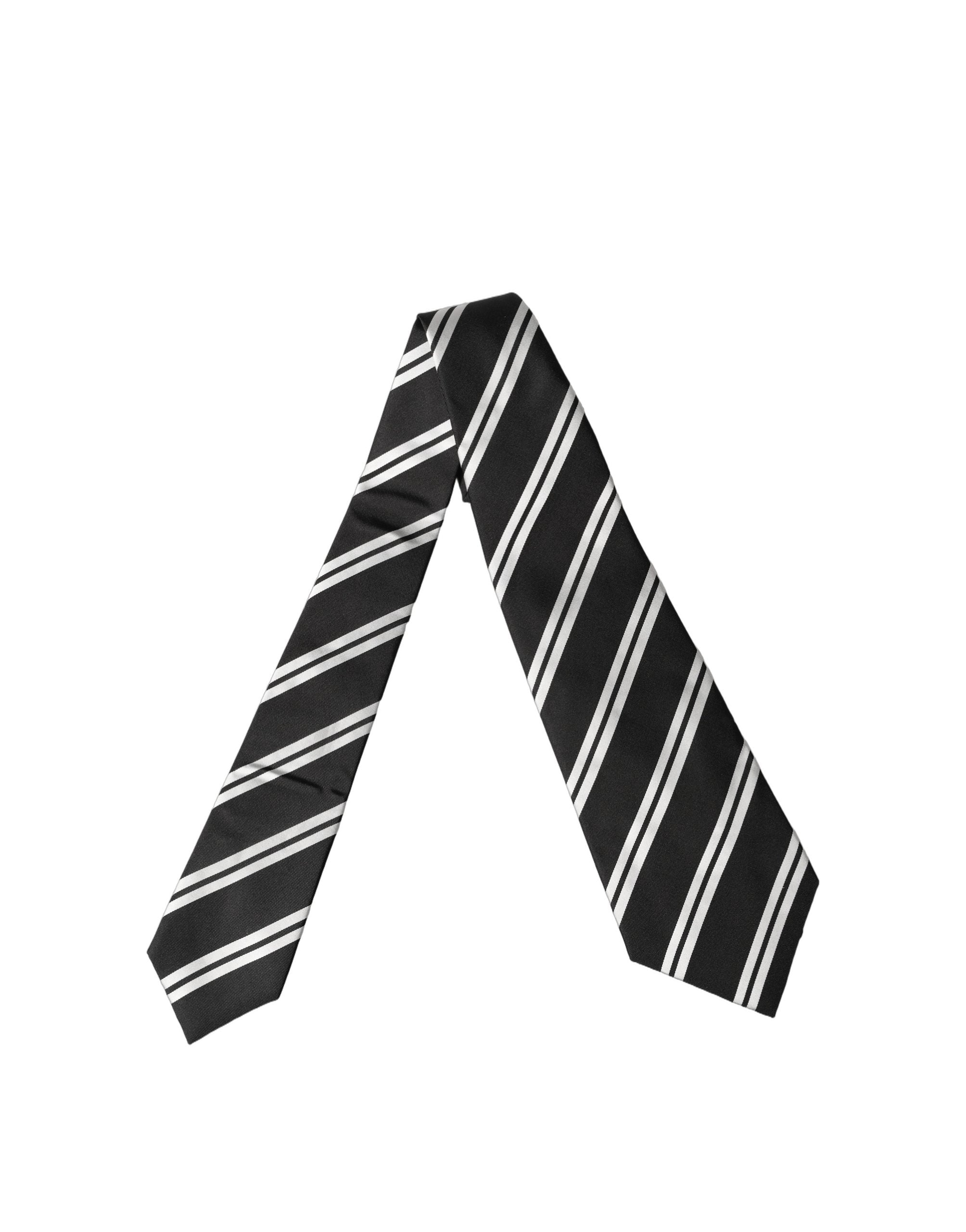 Dolce & Gabbana Black White Stripes Silk Adjustable Women Necktie Tie