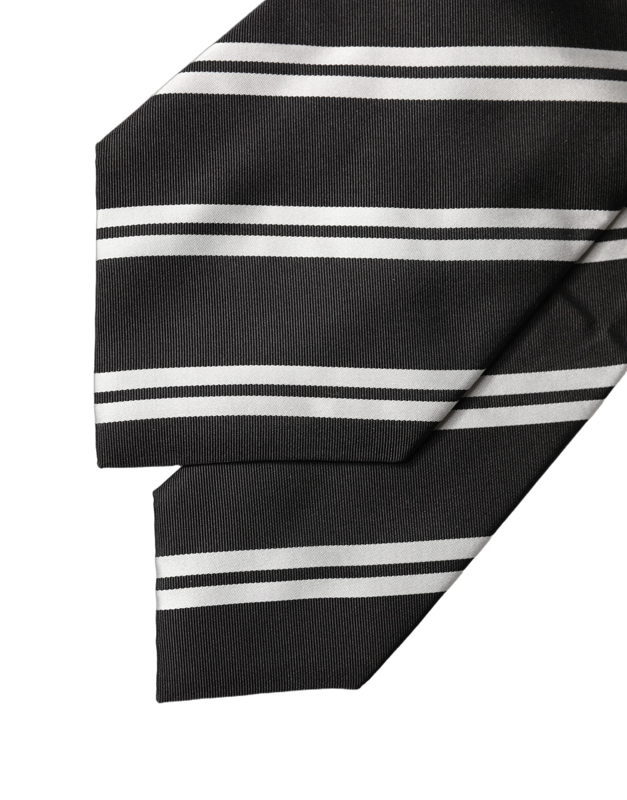 Dolce & Gabbana Black White Stripes Silk Adjustable Women Necktie Tie