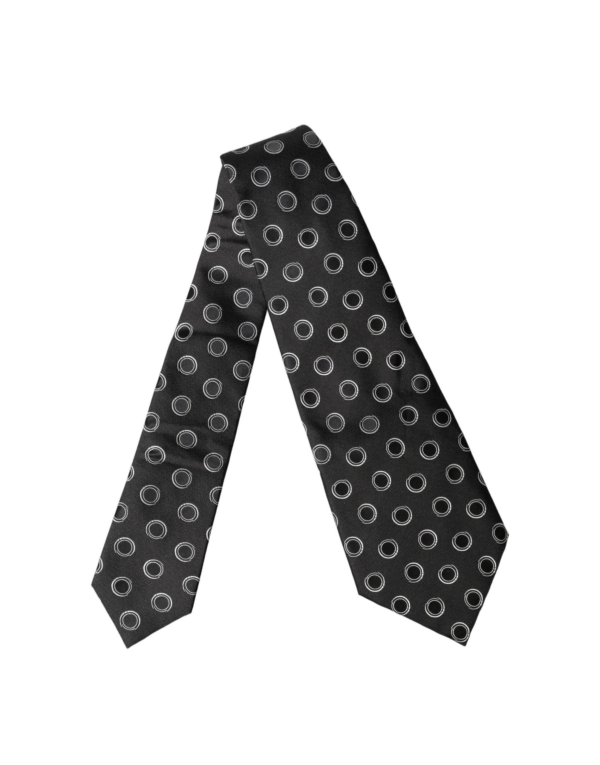 Dolce & Gabbana Black White Polka Dot Silk Adjustable Women Necktie Tie