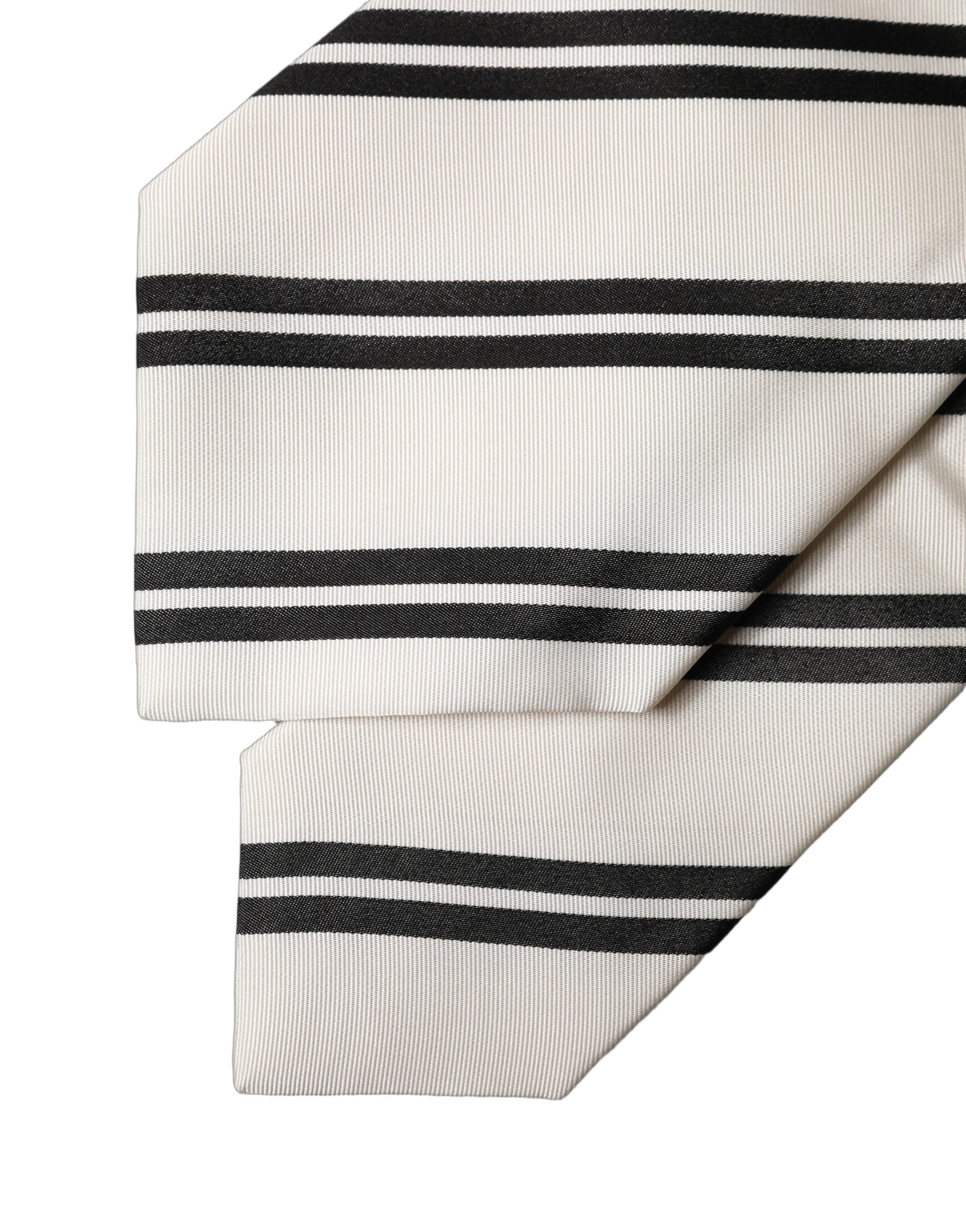 Dolce & Gabbana White Black Stripes Silk Adjustable Women Necktie Tie
