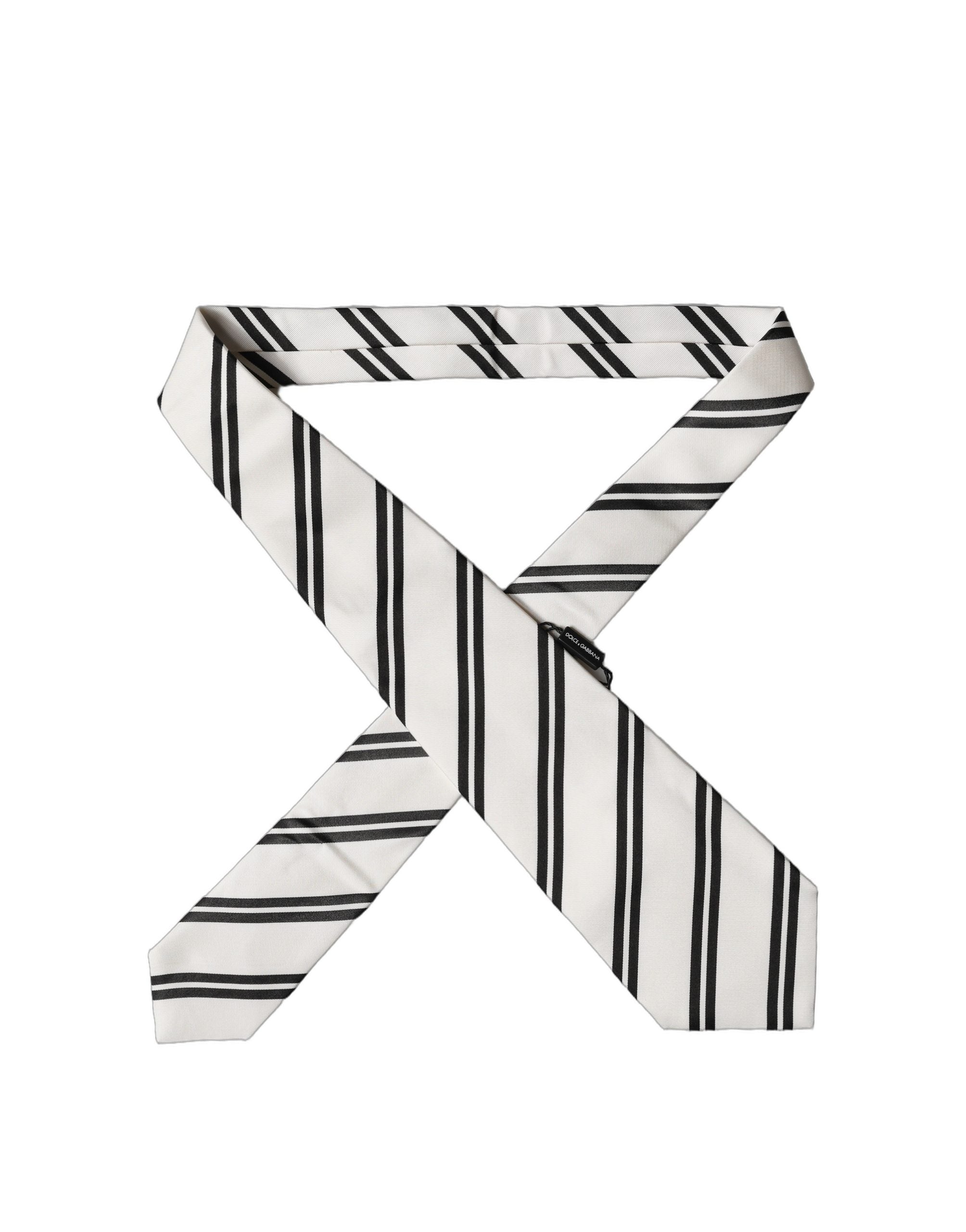 Dolce & Gabbana White Black Stripes Silk Adjustable Women Necktie Tie