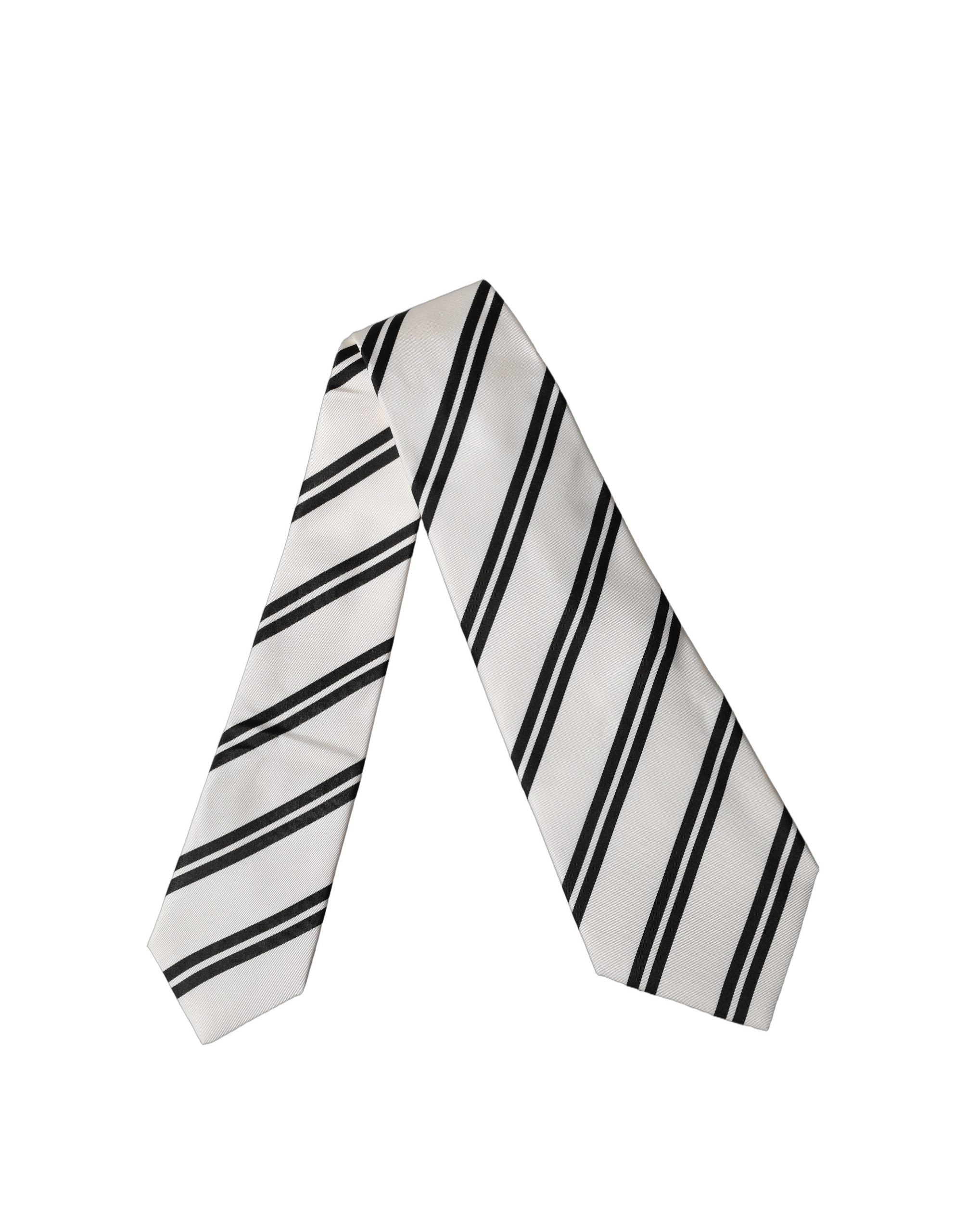 Dolce & Gabbana White Black Stripes Silk Adjustable Women Necktie Tie