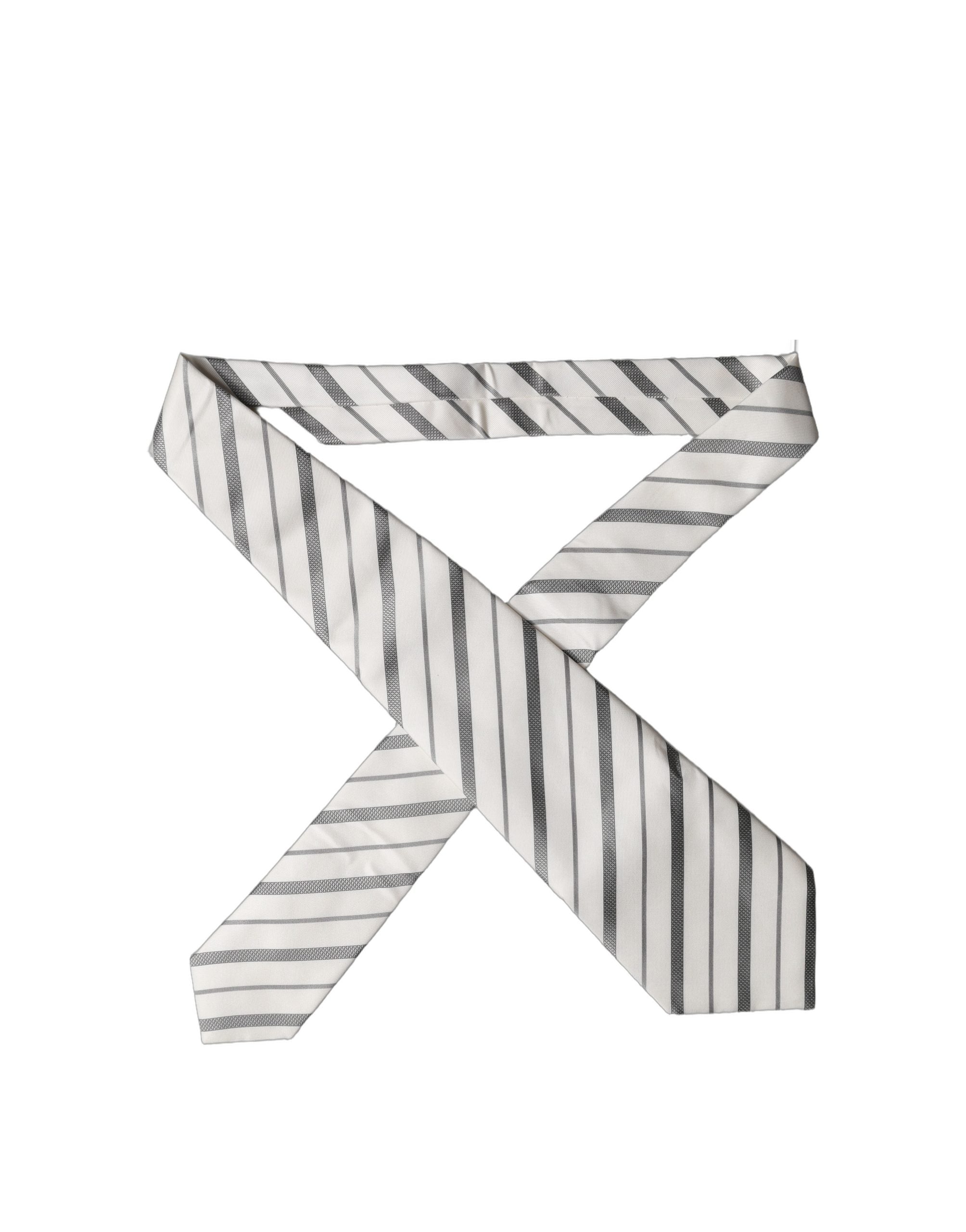 Dolce & Gabbana Black White Stripes Silk Adjustable Women Necktie Tie