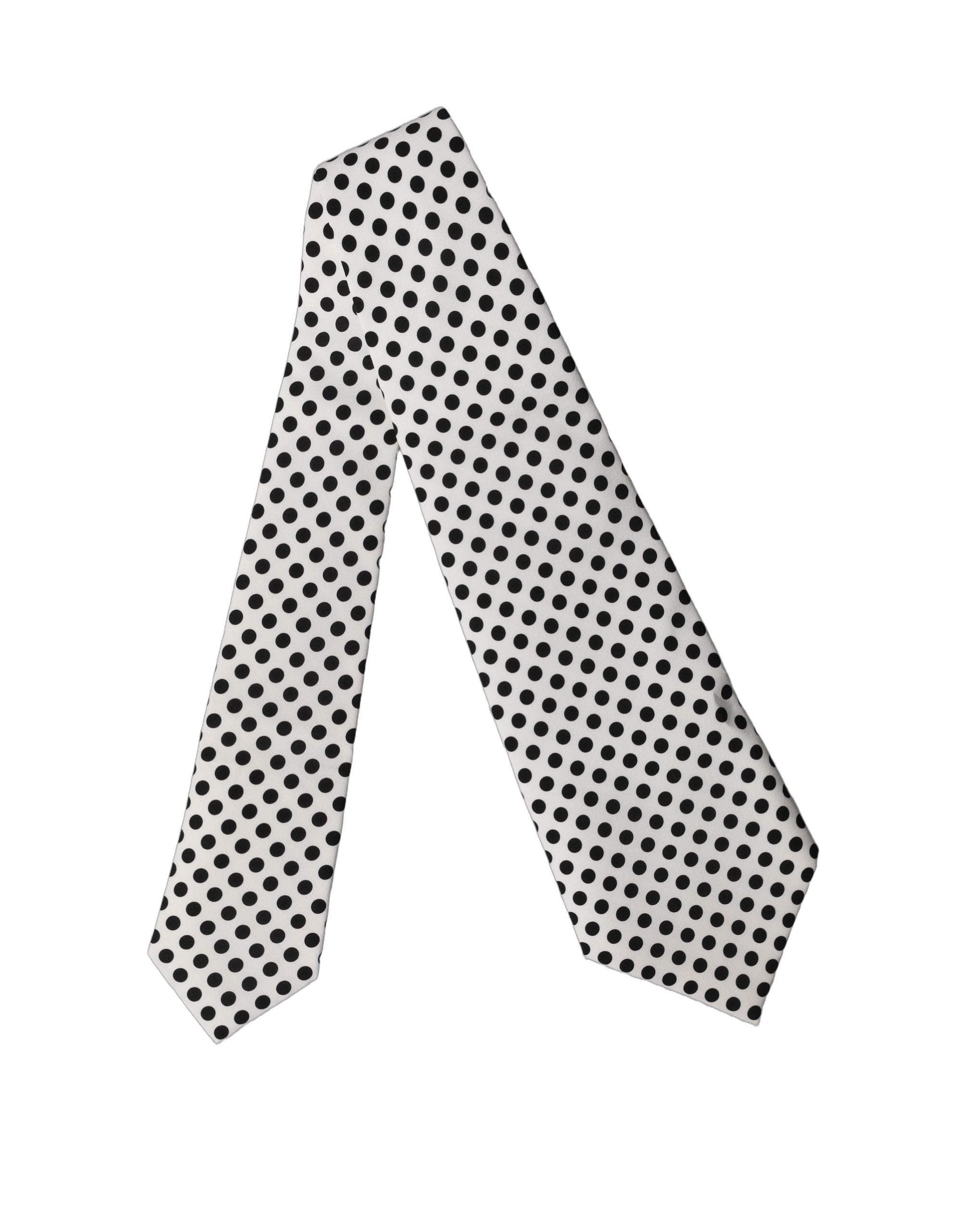 Dolce & Gabbana White Black Polka Dot Silk Adjustable Women Necktie Tie