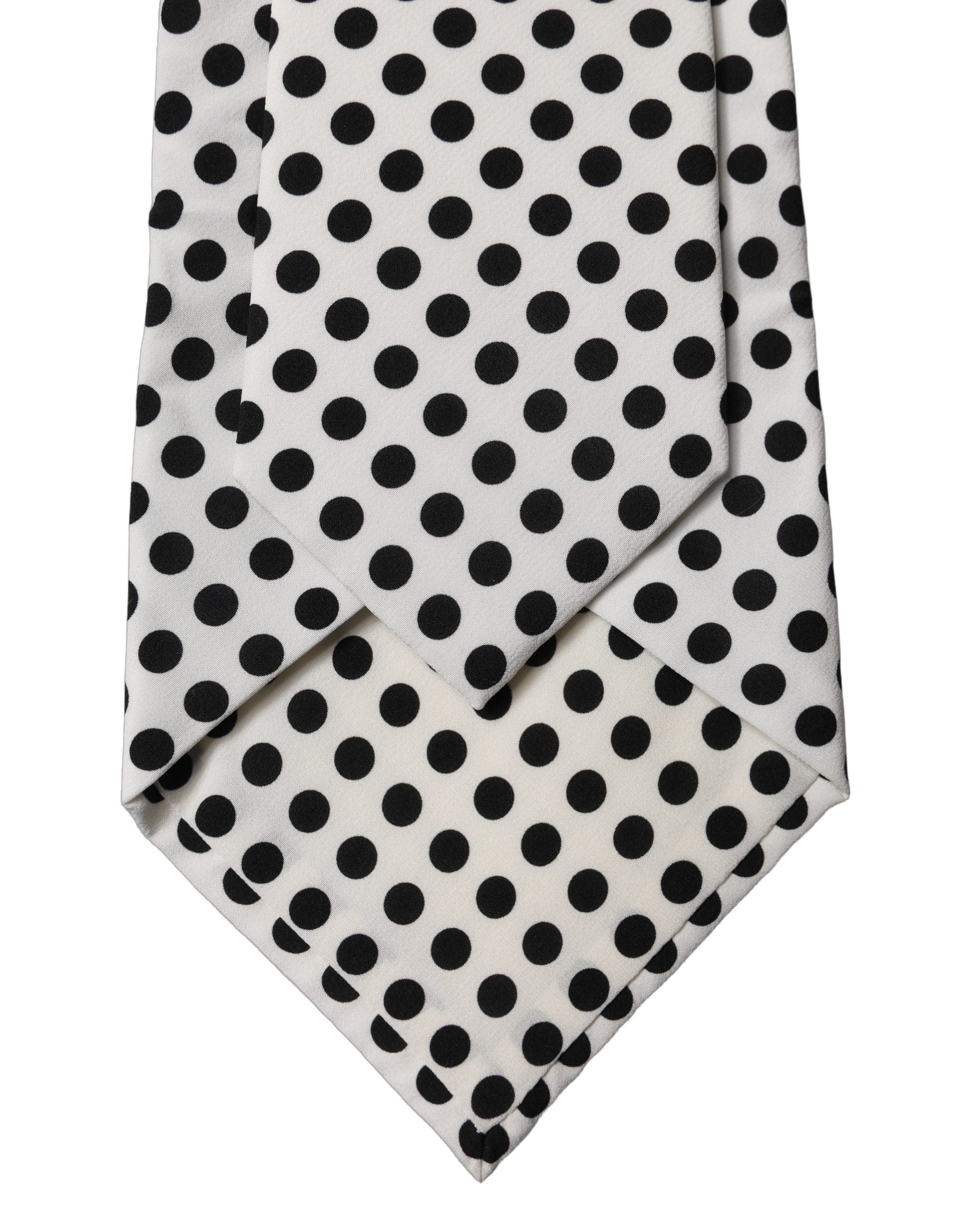 Dolce & Gabbana White Black Polka Dot Silk Adjustable Women Necktie Tie