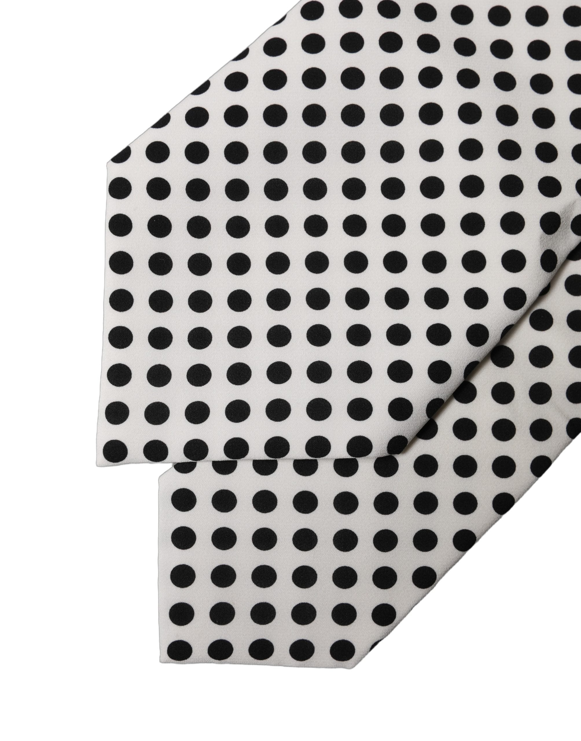Dolce & Gabbana White Black Polka Dot Silk Adjustable Women Necktie Tie