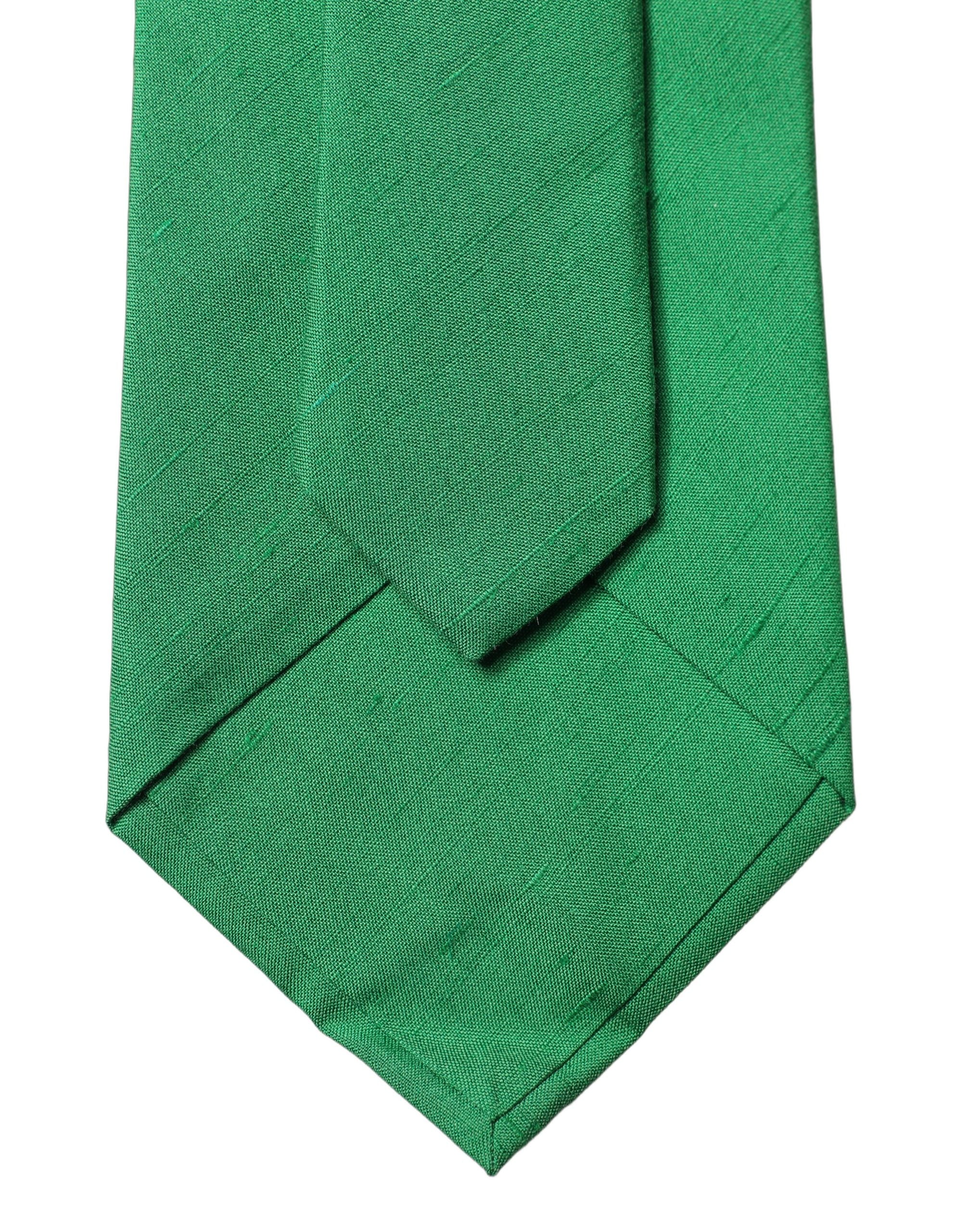Dolce & Gabbana Green Solid Silk Cotton Adjustable Women Necktie Tie