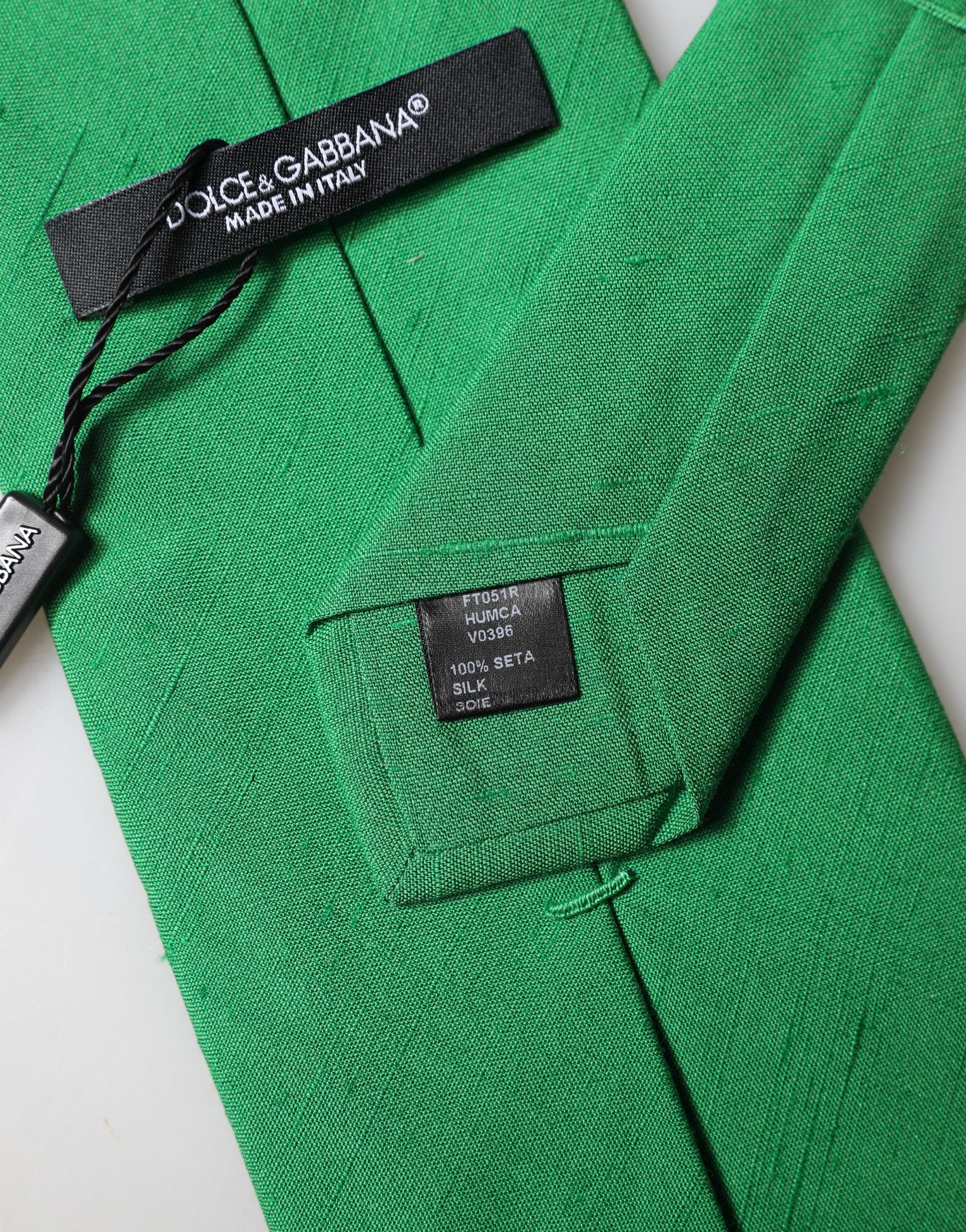 Dolce & Gabbana Green Solid Silk Cotton Adjustable Women Necktie Tie