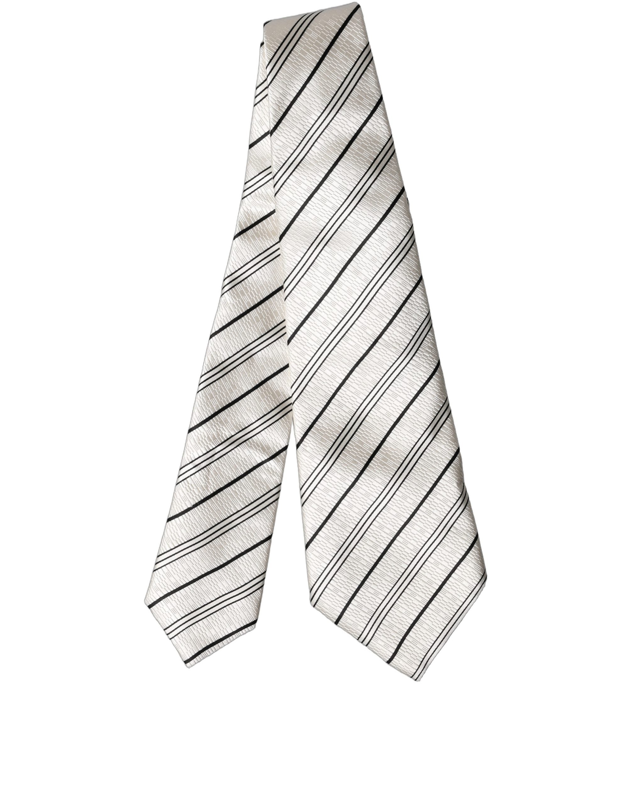 Dolce & Gabbana White Black Stripes Silk Adjustable Women Necktie Tie